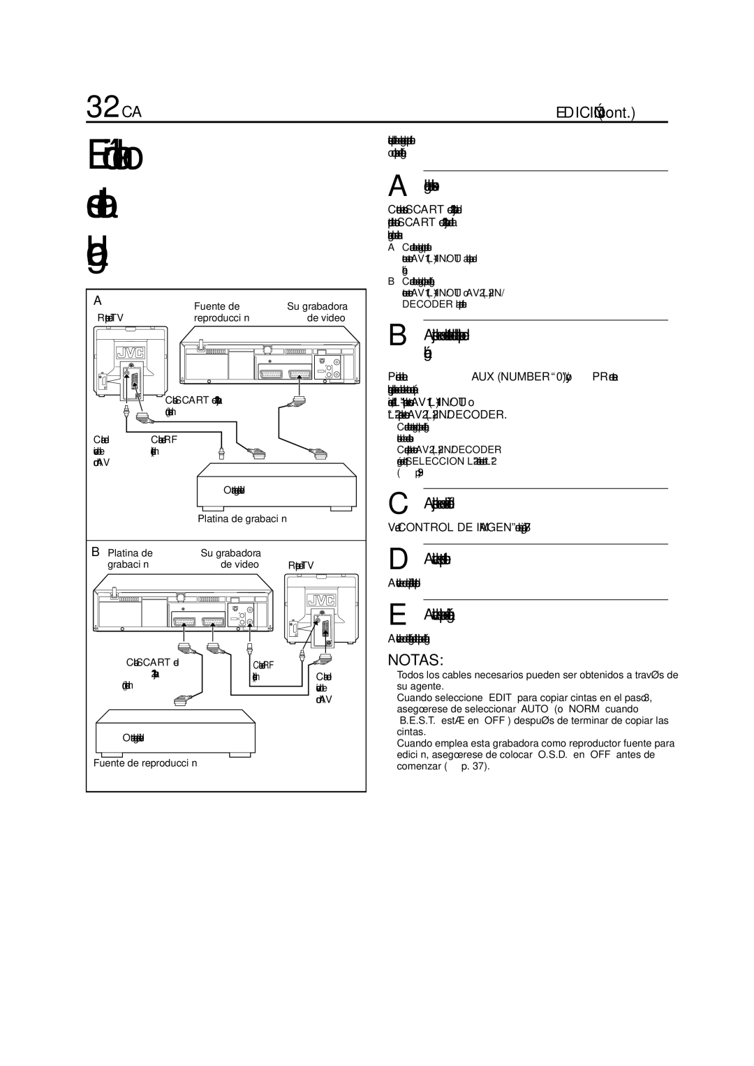 JVC HR-J470EU, HR-J672EU manual 32 CA, Ajuste el modo de entrada de la platina de grabación, Active el reproductor fuente 