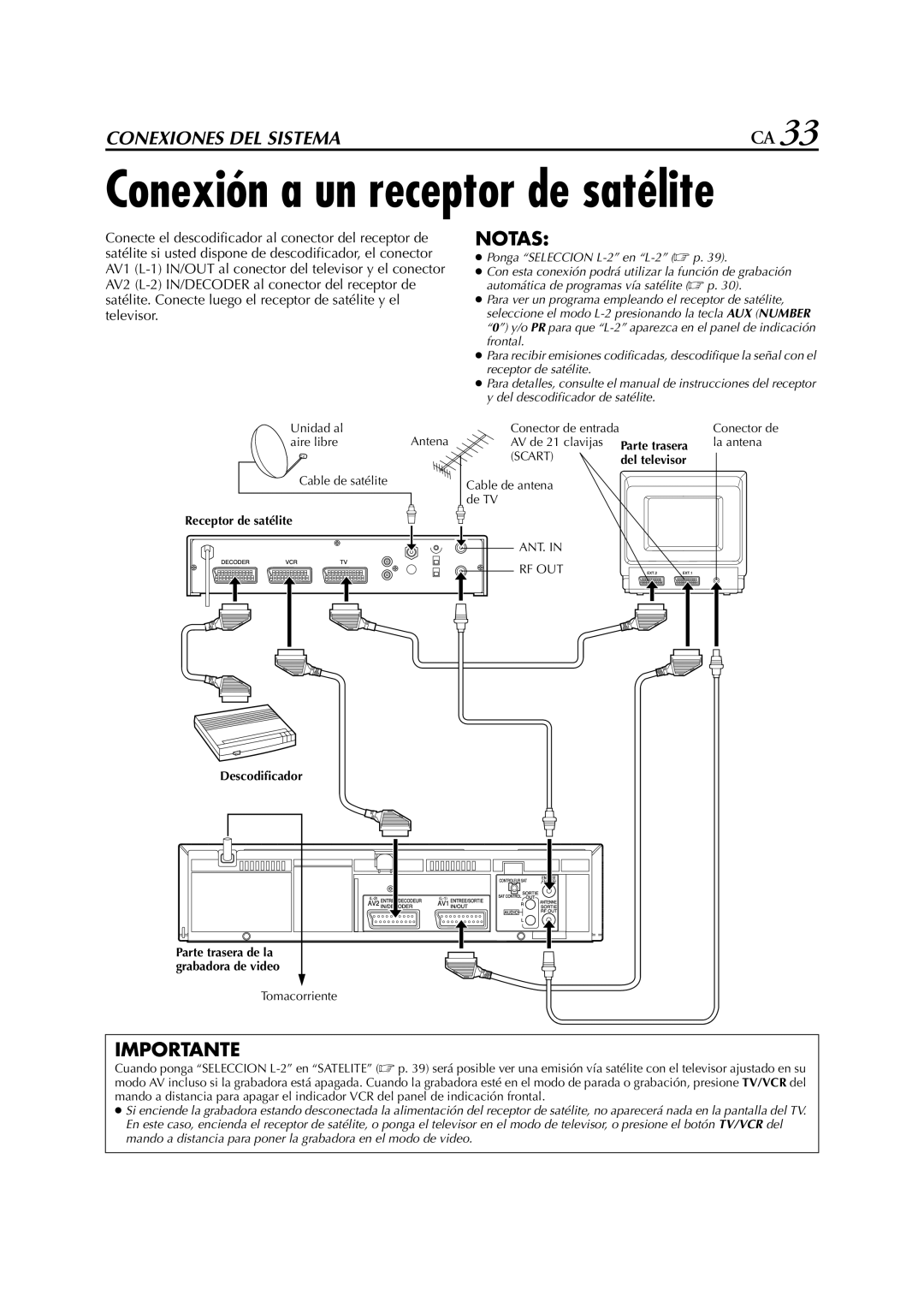 JVC HR-J672EU, HR-J470EU, HR-J670EU, HR-J270EU manual Conexión a un receptor de satélite 