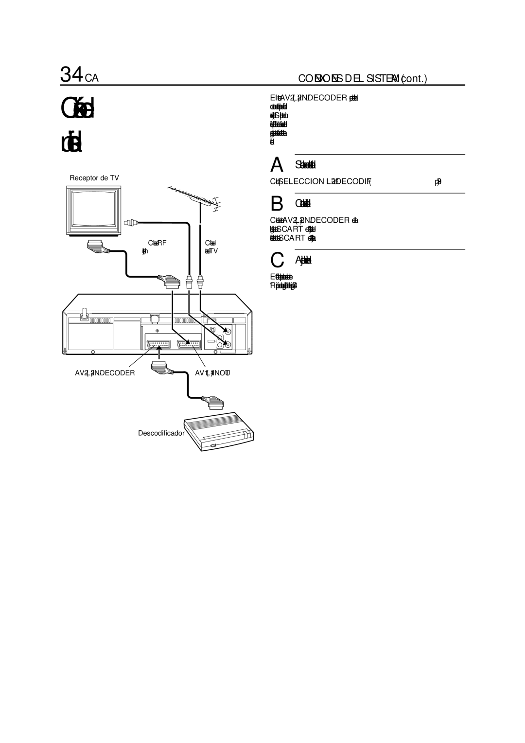 JVC HR-J670EU, HR-J470EU manual 34 CA, Seleccione el modo de entrada, Conecte del descodificador, Ajuste el sintonizador 