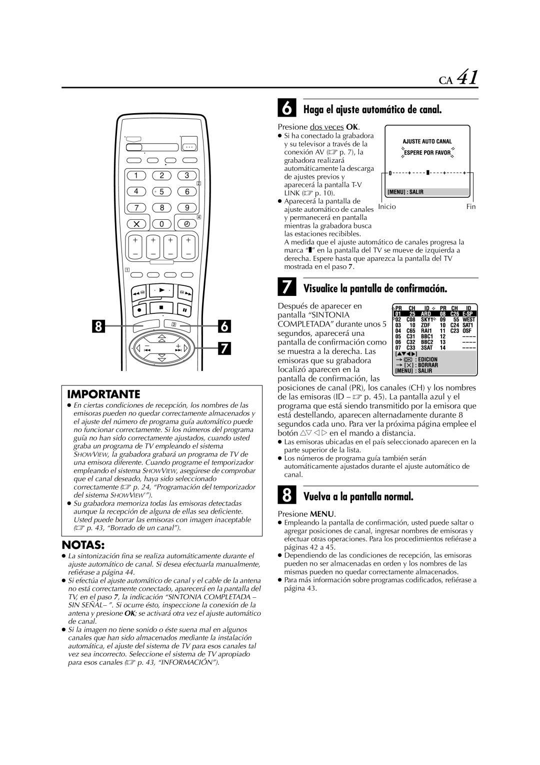 JVC HR-J672EU, HR-J470EU Haga el ajuste automático de canal, Visualice la pantalla de confirmación, Presione dos veces OK 