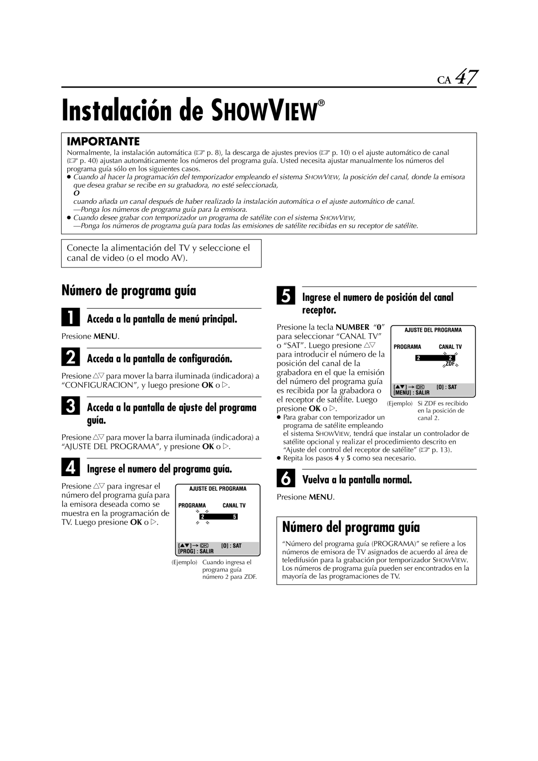 JVC HR-J270EU, HR-J470EU, HR-J672EU, HR-J670EU Instalación de Showview, Número de programa guía, Número del programa guía 