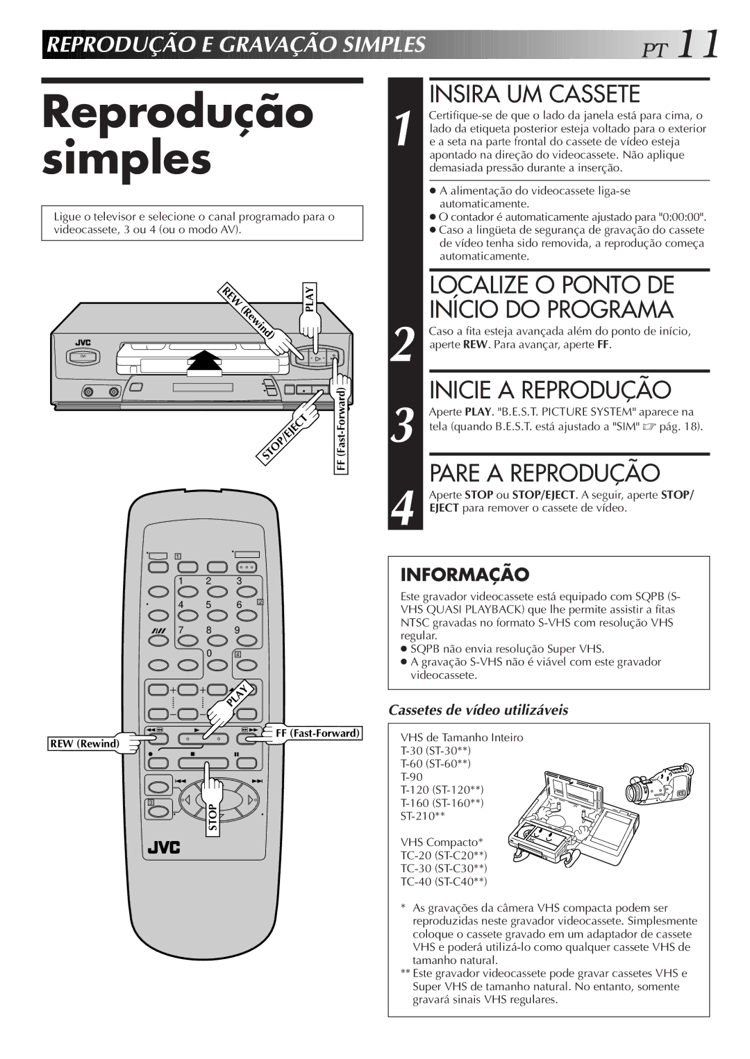 JVC HR-J474M manual Reprodução simples 