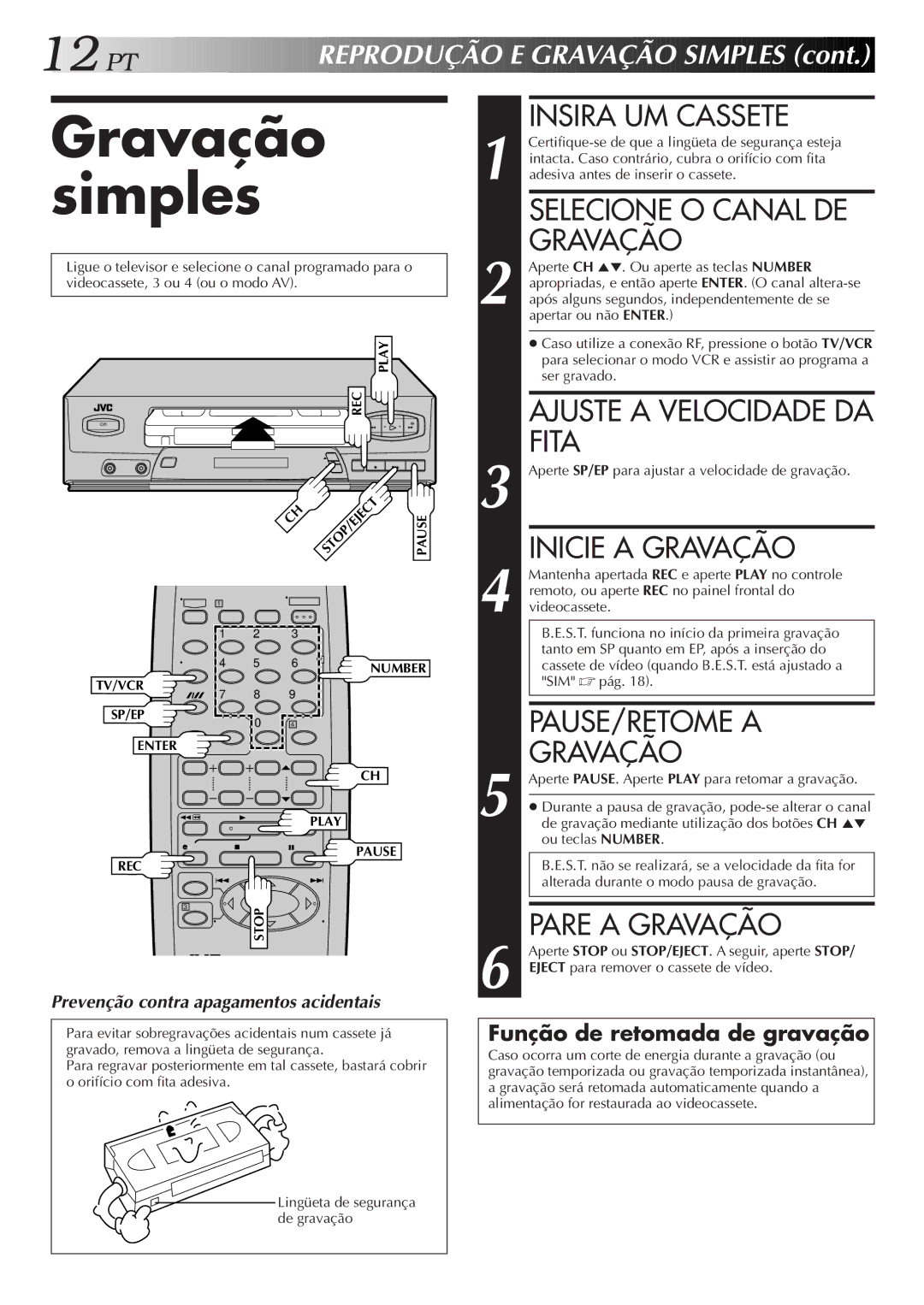 JVC HR-J474M manual Gravação simples 