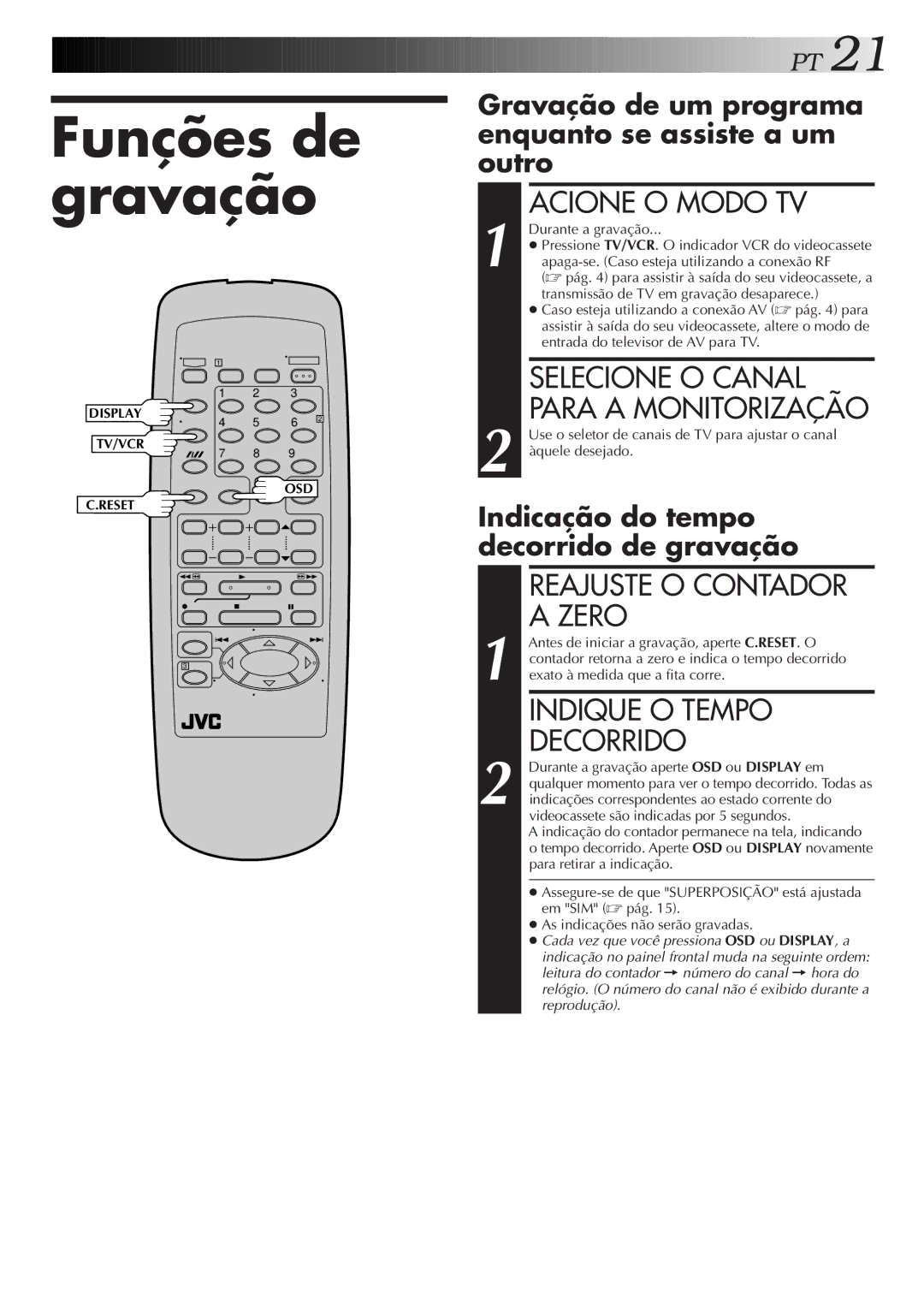 JVC HR-J474M manual Funções de gravação 