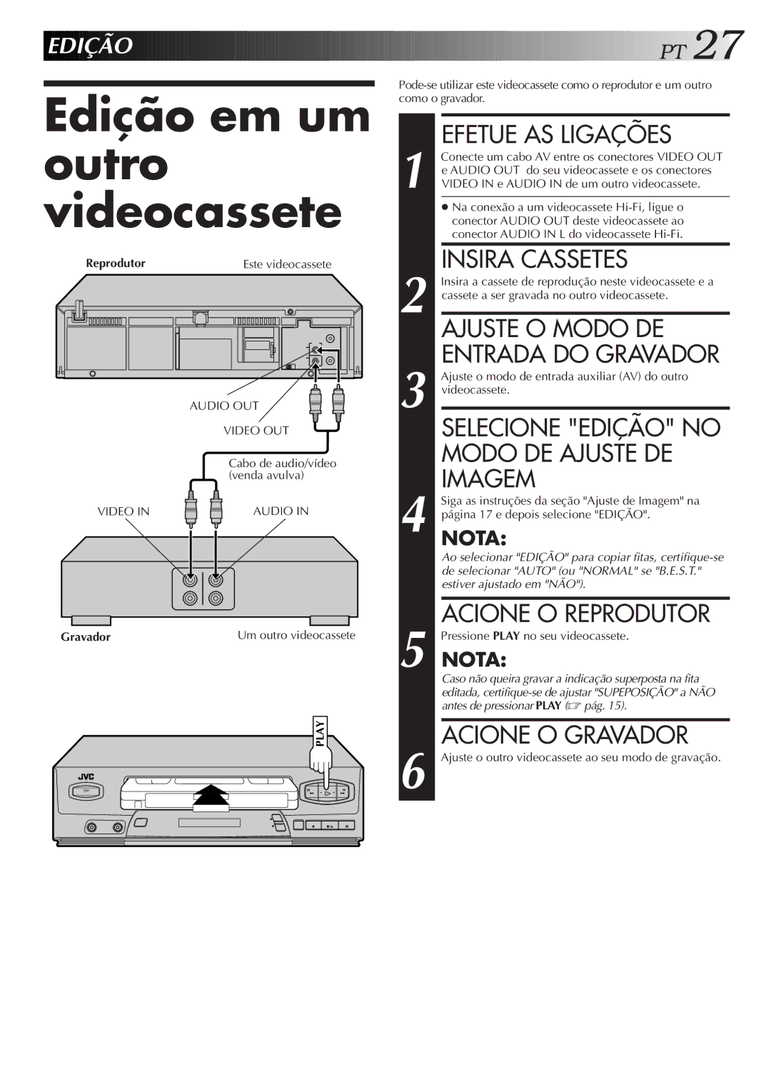 JVC HR-J474M manual Edição em um outro videocassete 