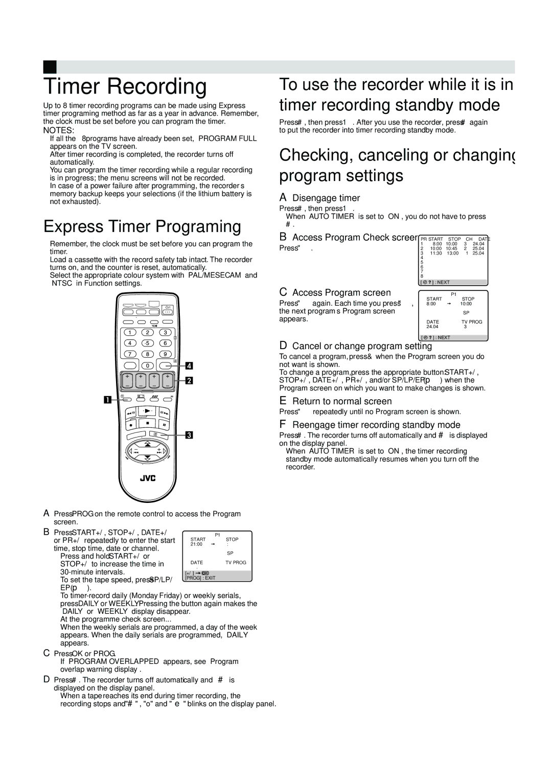 JVC HR-J481MS, LPT0591-001A manual Timer Recording, Express Timer Programing 