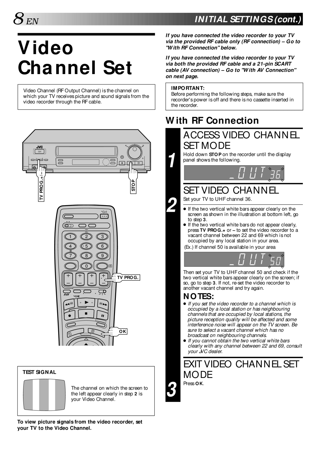 JVC HR-J748E, HR-J548E Video Channel Set, Access Video Channel SET Mode, SET Video Channel, Exit Video Channel SET Mode 