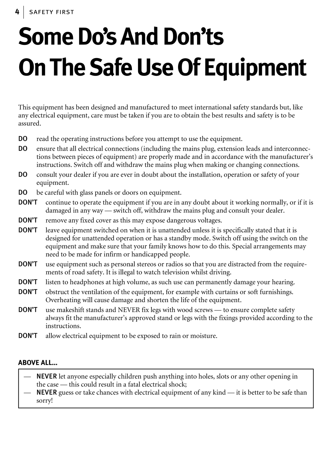 JVC HR-J580EK manual Some DoÕs And DonÕts, On The Safe Use Of Equipment 