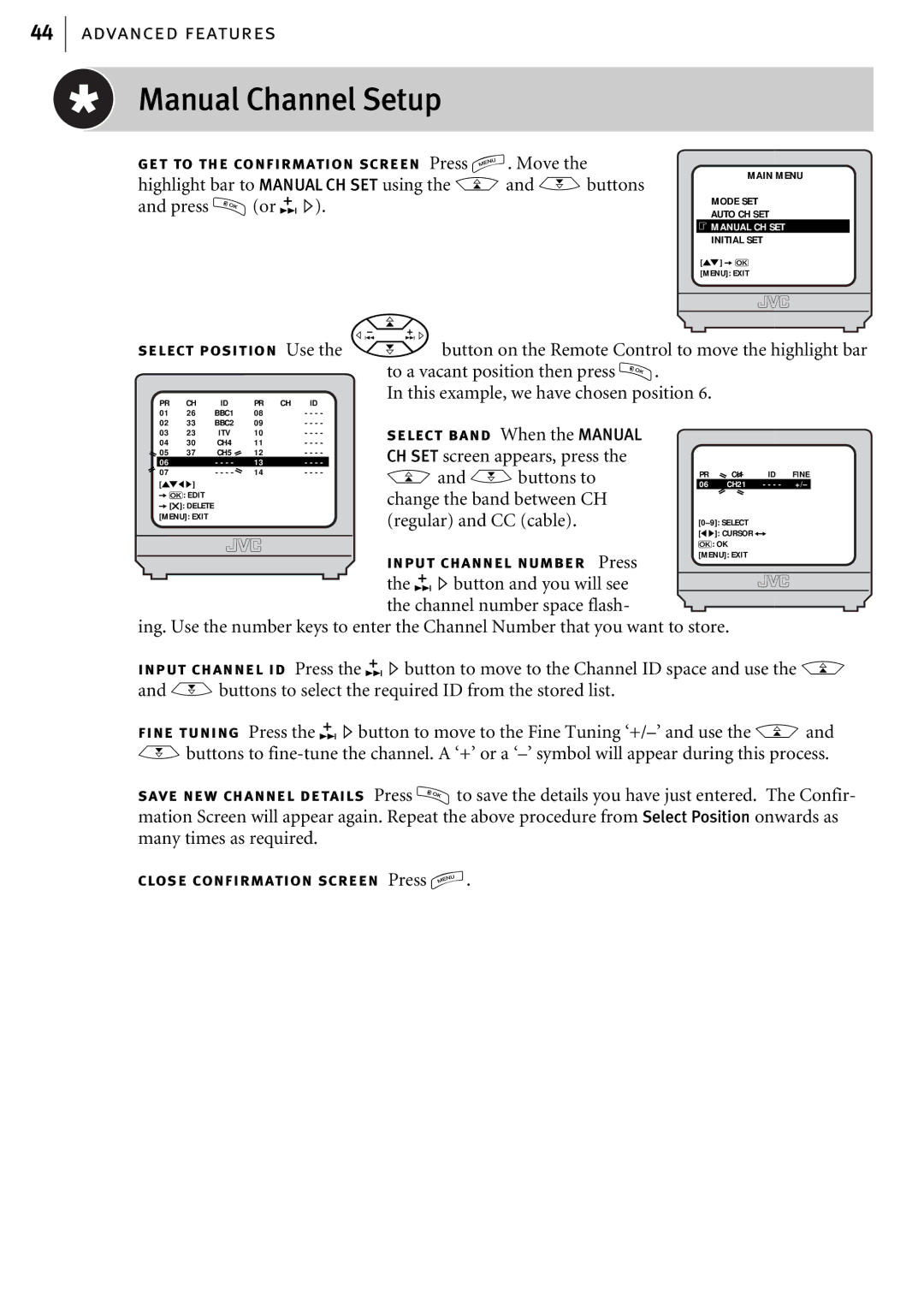 JVC HR-J580EK manual Manual Channel Setup 