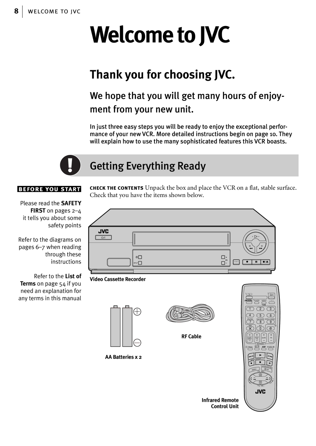 JVC HR-J580EK manual Welcome to JVC, Getting Everything Ready 