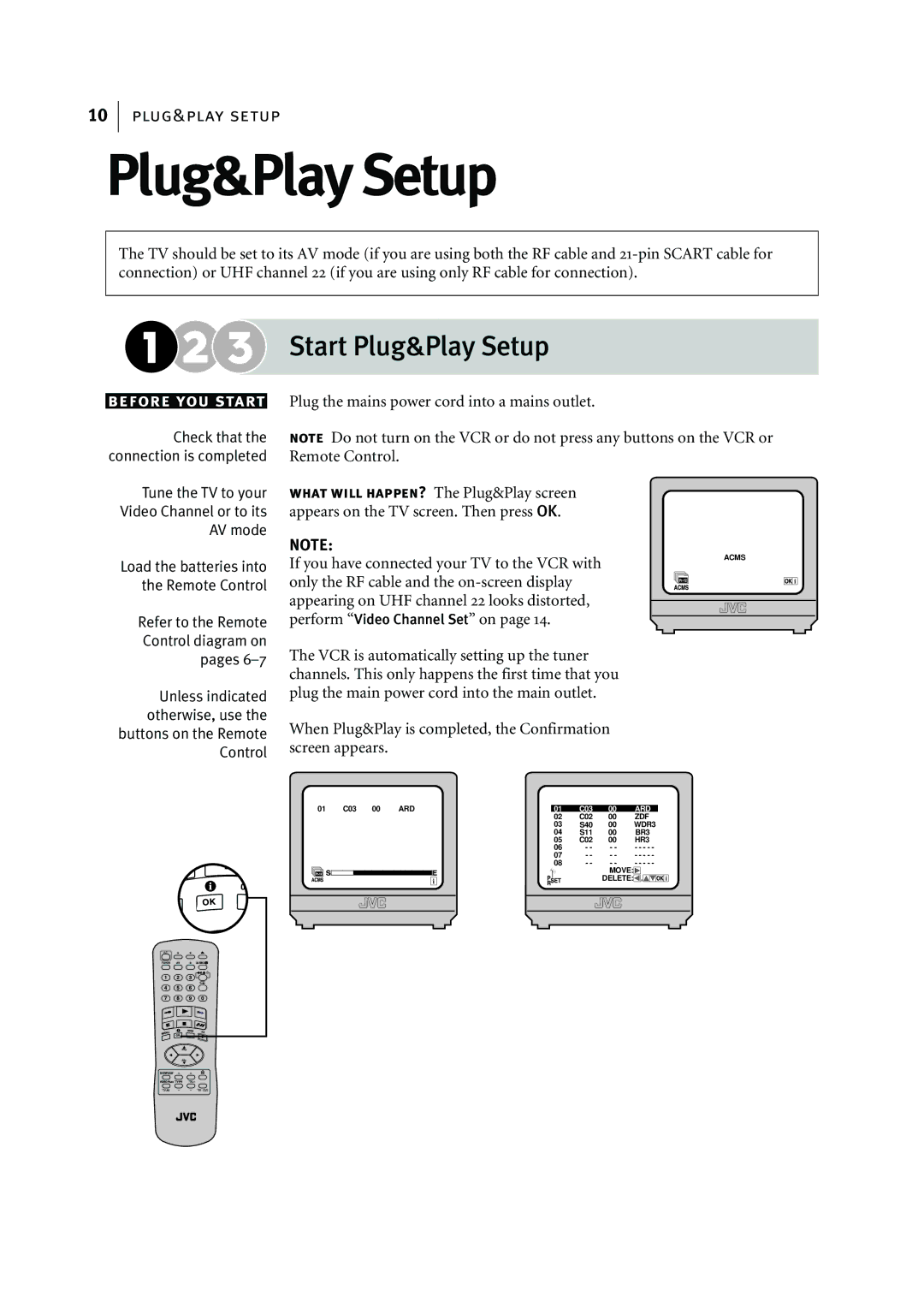 JVC HR-J595EK manual Start Plug&Play Setup 