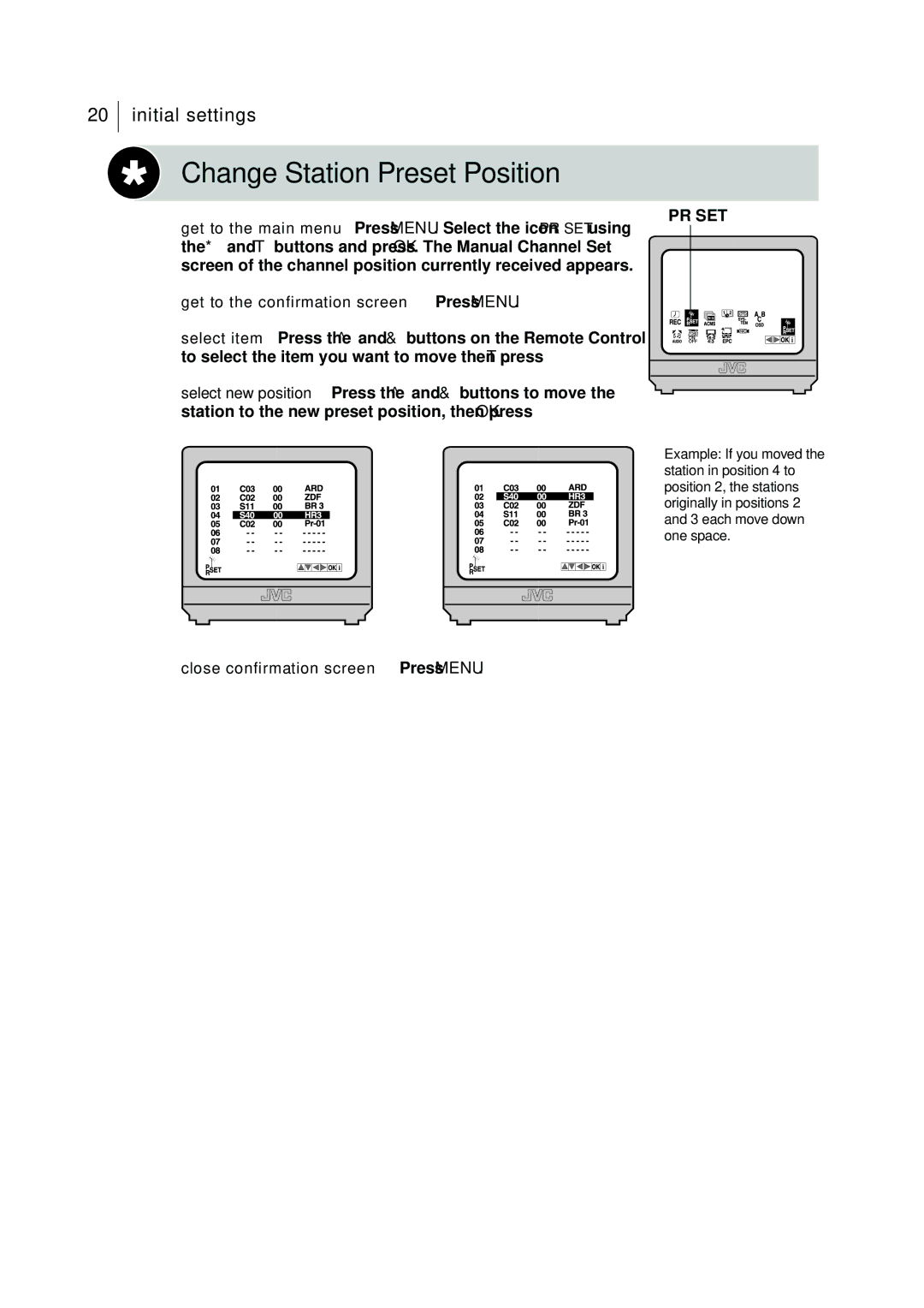 JVC HR-J595EK manual Change Station Preset Position 