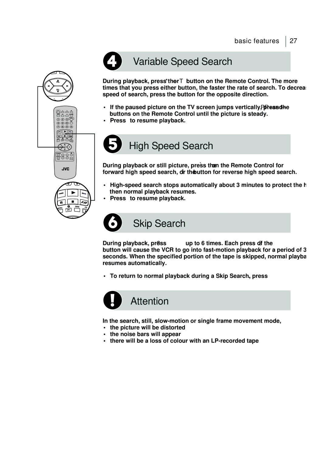 JVC HR-J595EK manual Variable Speed Search, High Speed Search, Skip Search 