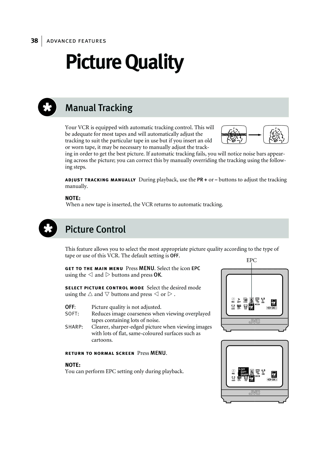 JVC HR-J595EK manual Picture Quality, Manual Tracking, Picture Control 