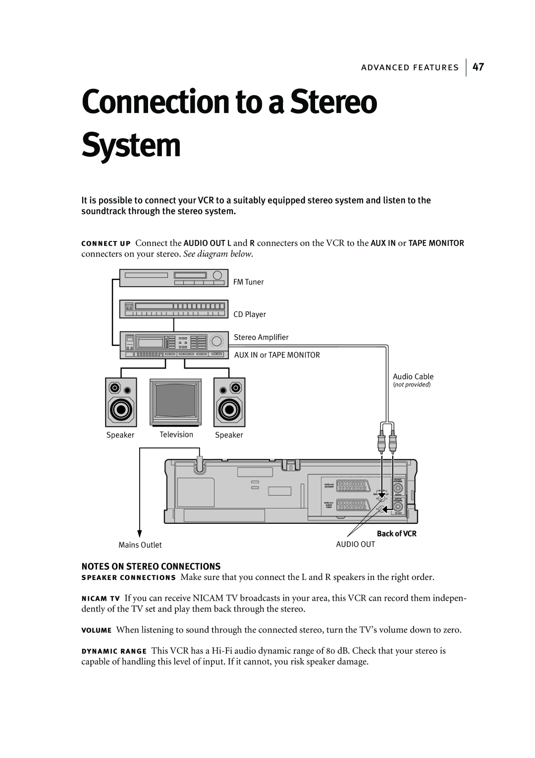 JVC HR-J595EK manual Connection to a Stereo System 