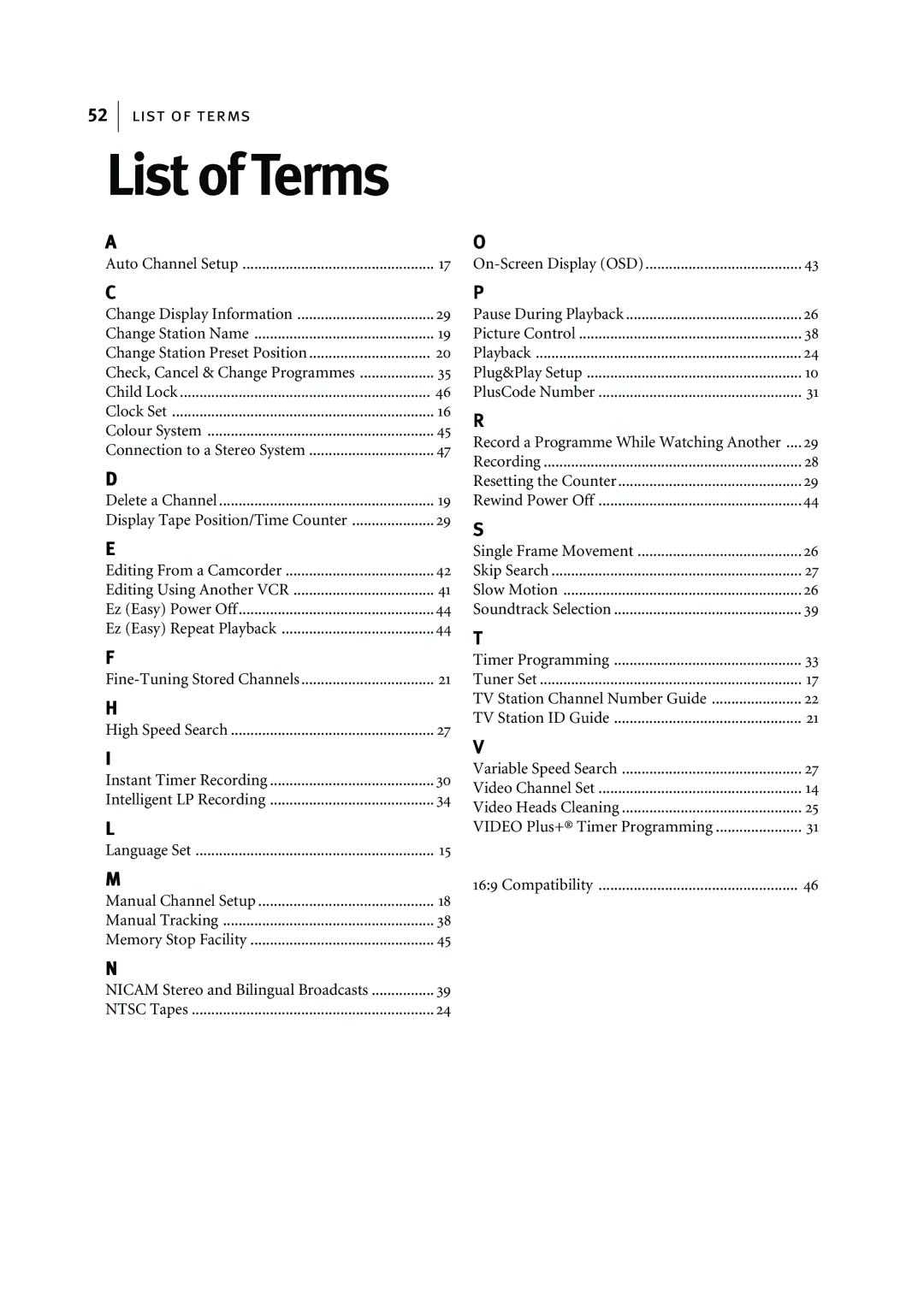 JVC HR-J595EK manual List of Terms 