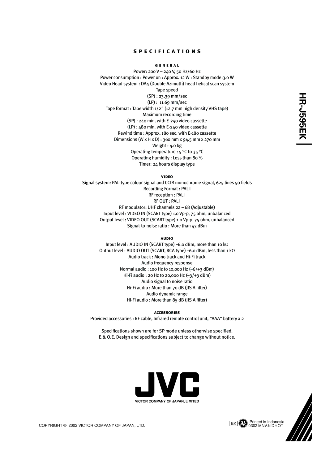 JVC HR-J595EK manual 