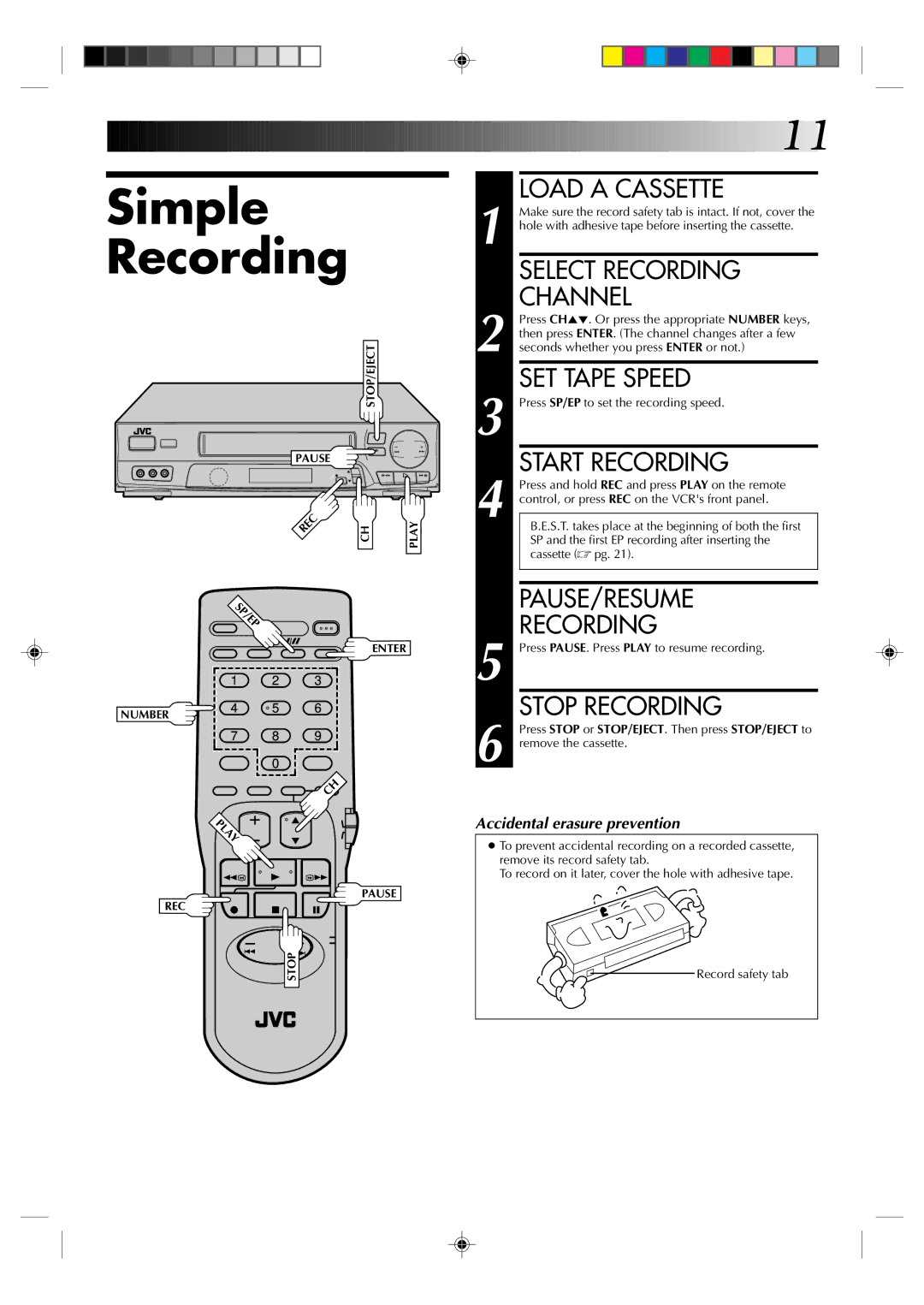 JVC HR-J6003UM manual Simple Recording 