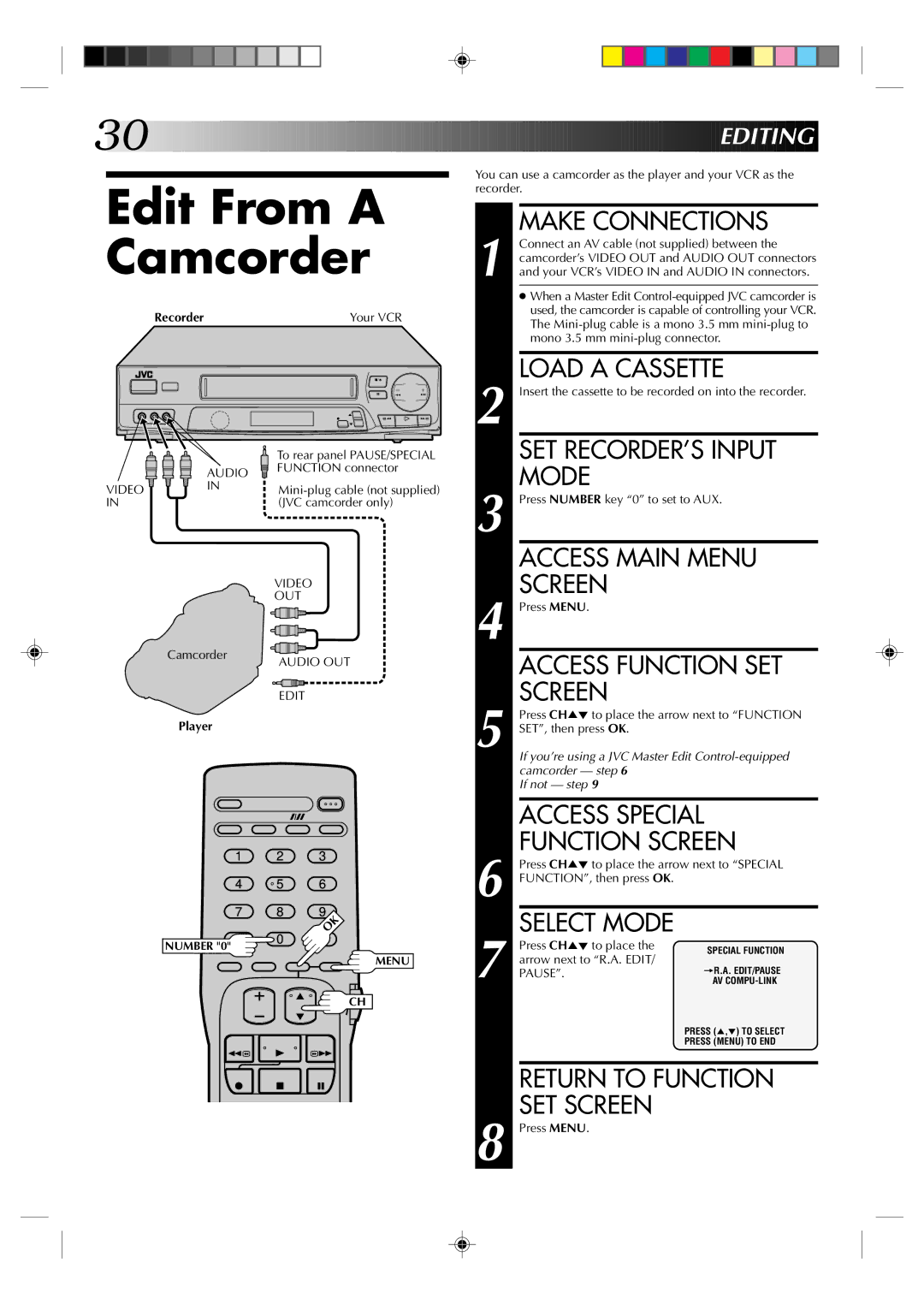 JVC HR-J6003UM manual Edit From a Camcorder 