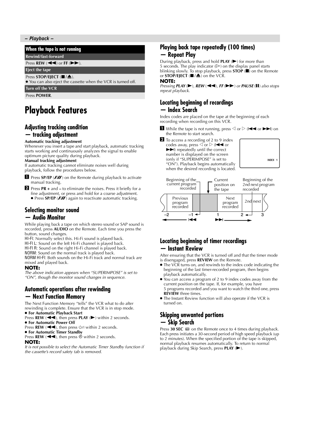 JVC HR-J6008UM, LPT0534-001A manual Playback Features 