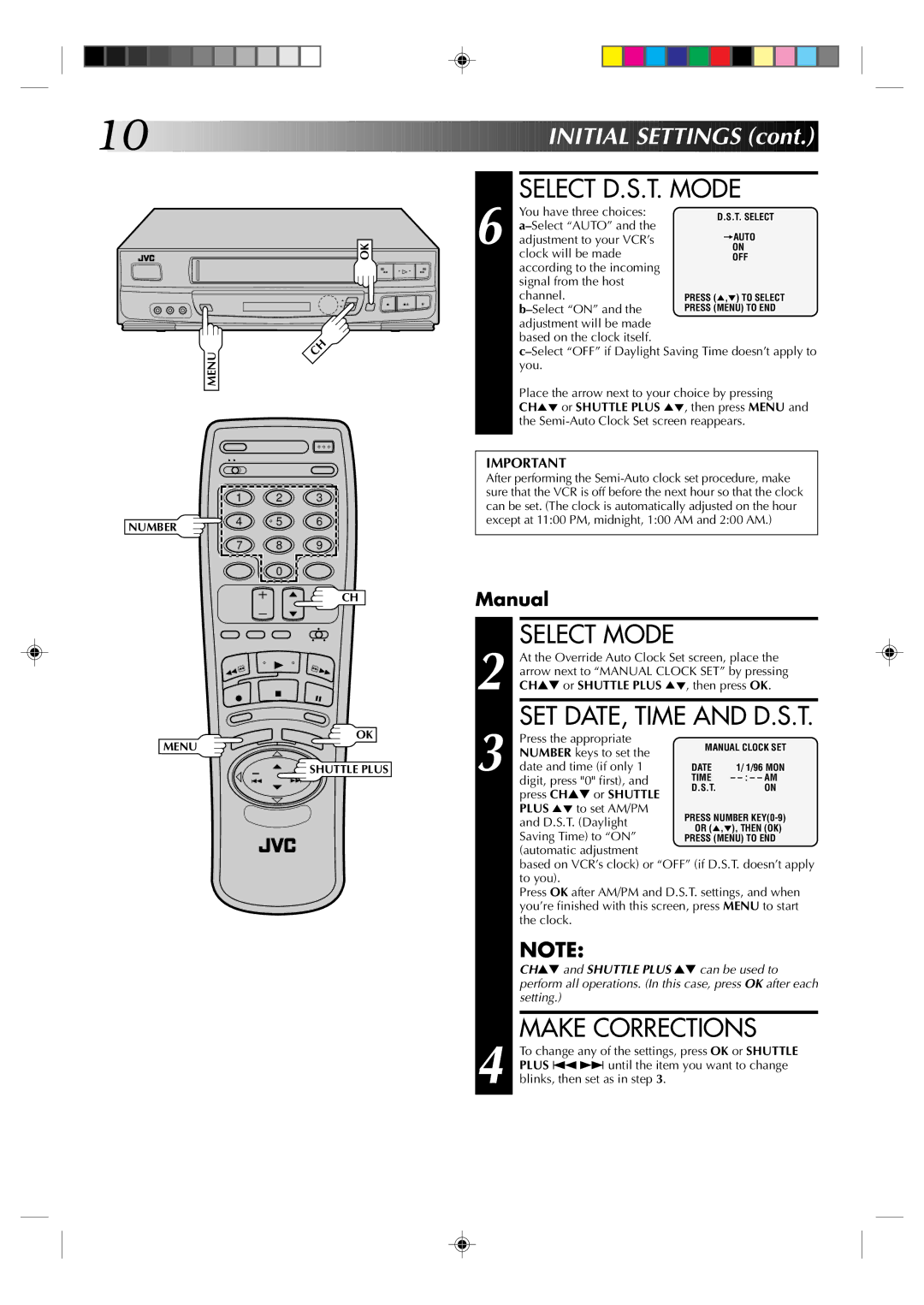 JVC HR-J630U manual Select D.S.T. Mode, Make Corrections 