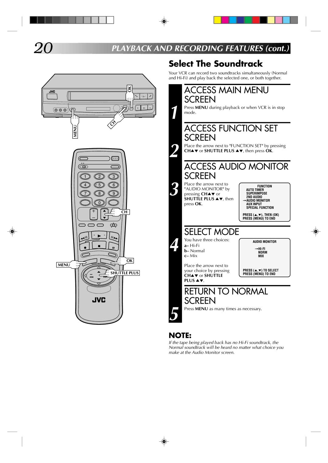 JVC HR-J630U manual Access Function SET, Access Audio Monitor, Select The Soundtrack 