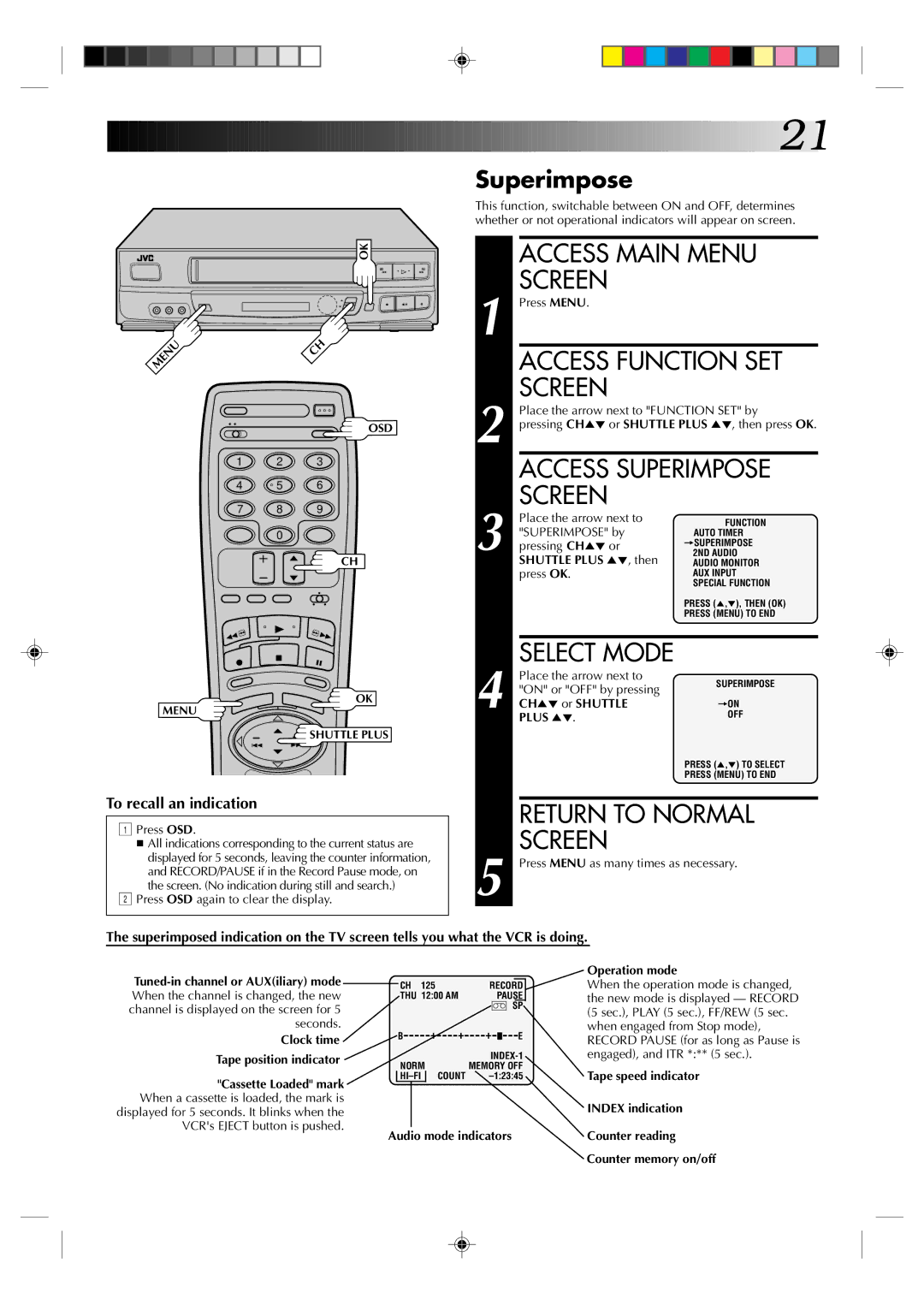 JVC HR-J630U manual Superimpose 