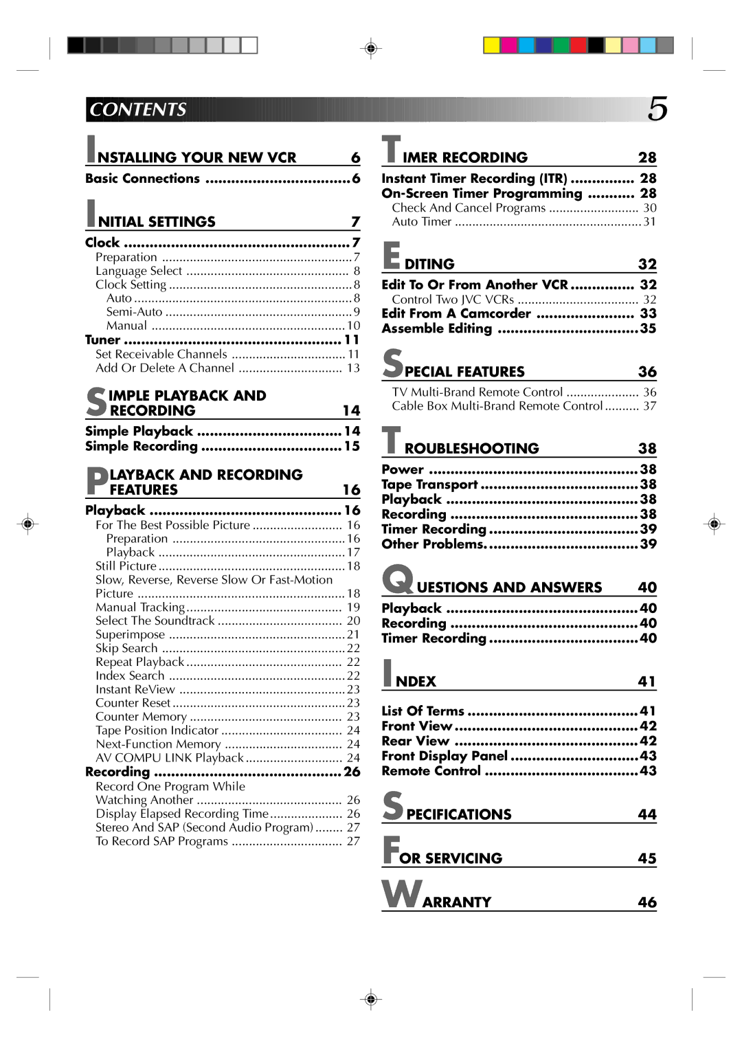 JVC HR-J630U manual Contents 