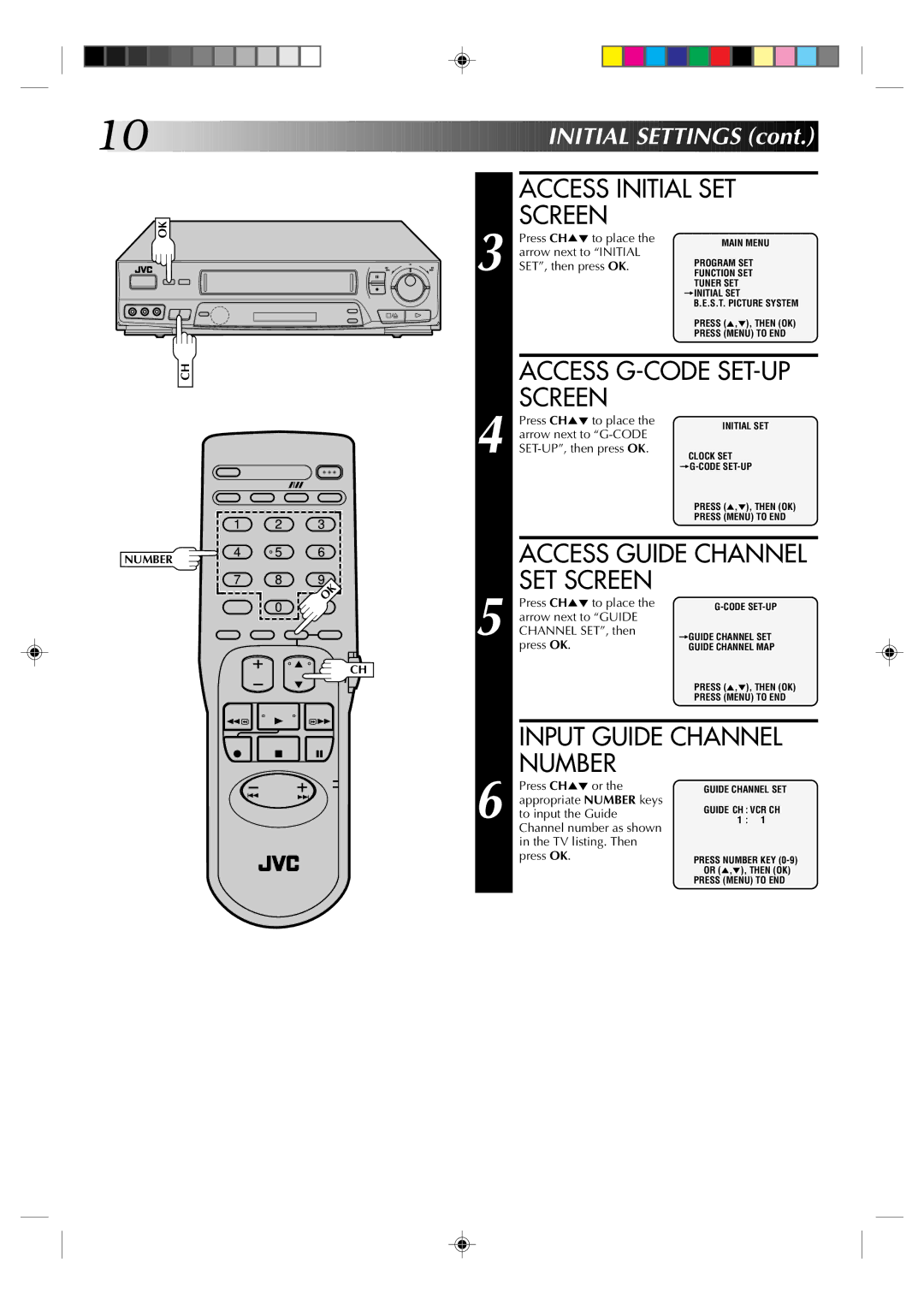 JVC HR-J631T manual Access G-CODE SET-UP Screen, Access Guide Channel SET Screen, Input Guide Channel Number 