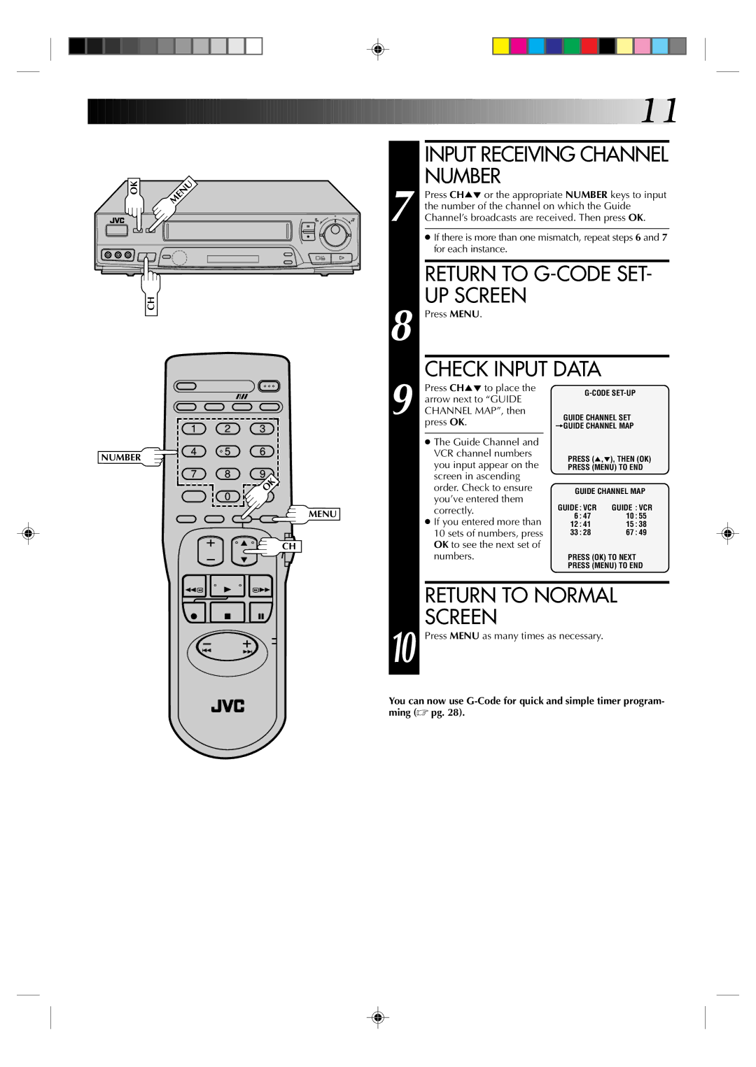 JVC HR-J631T manual Number, Return to G-CODE SET UP Screen, Return to Normal 