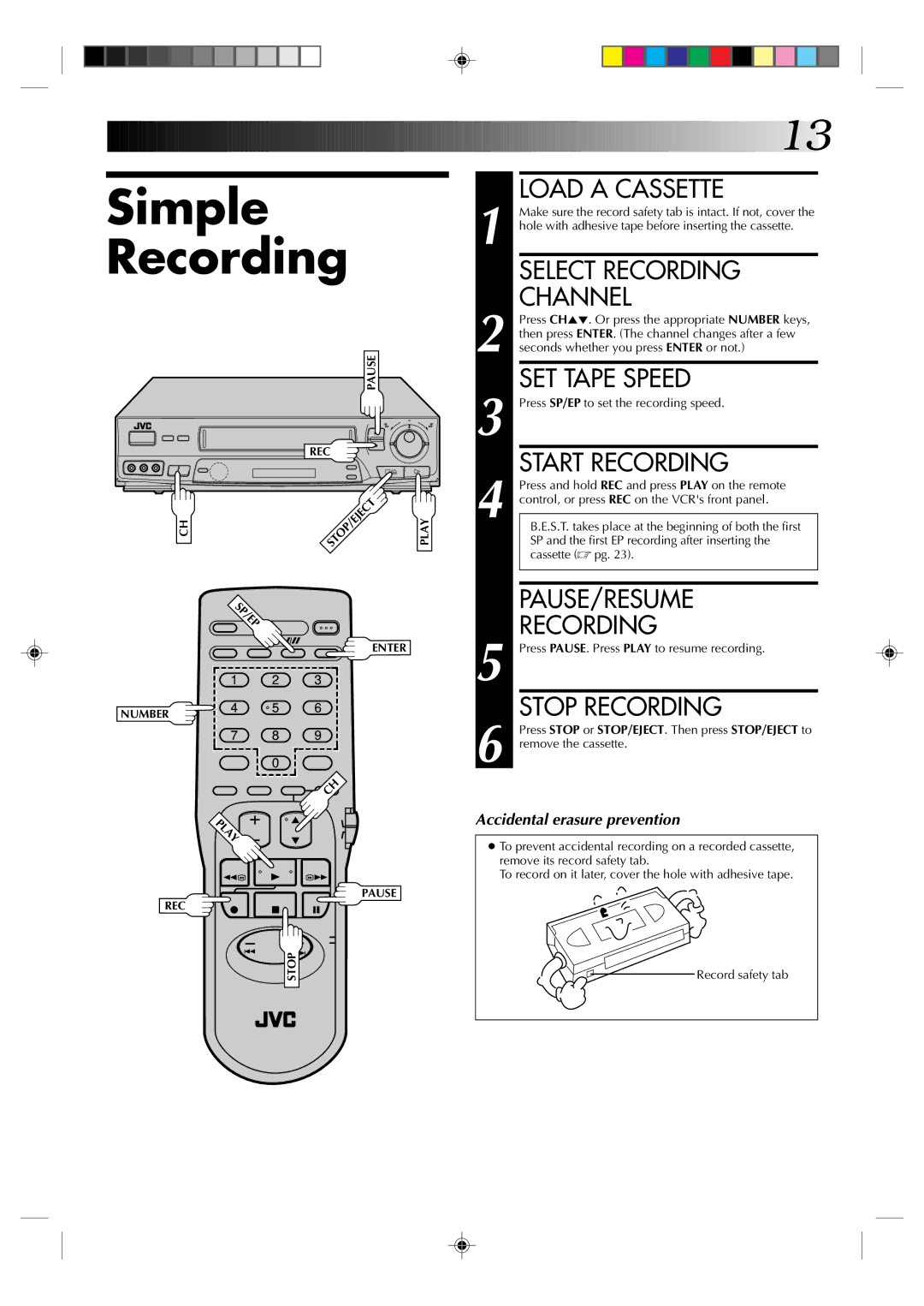 JVC HR-J631T manual Simple Recording 