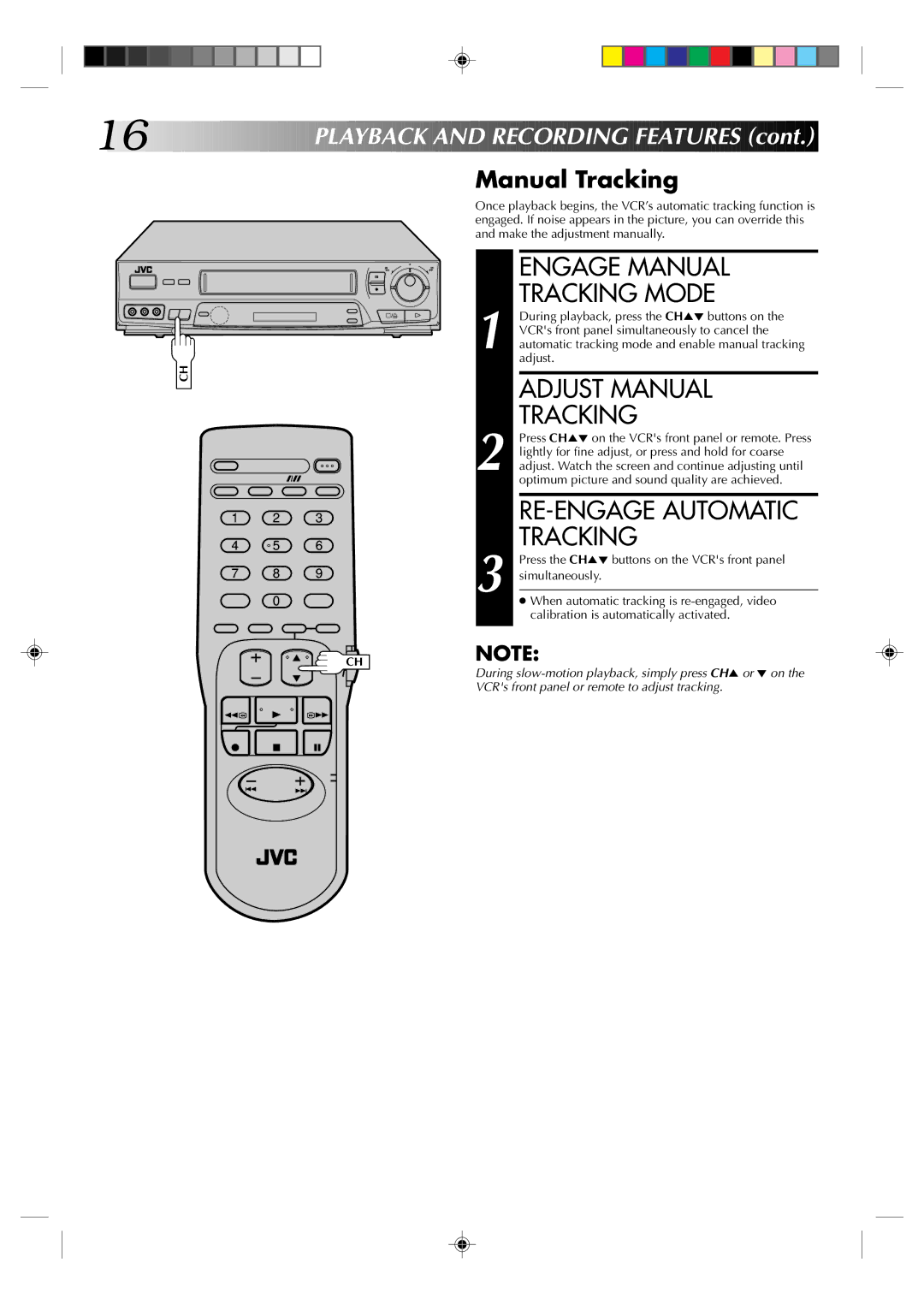 JVC HR-J631T manual Engage Manual, Tracking Mode, Adjust Manual, RE-ENGAGE Automatic 