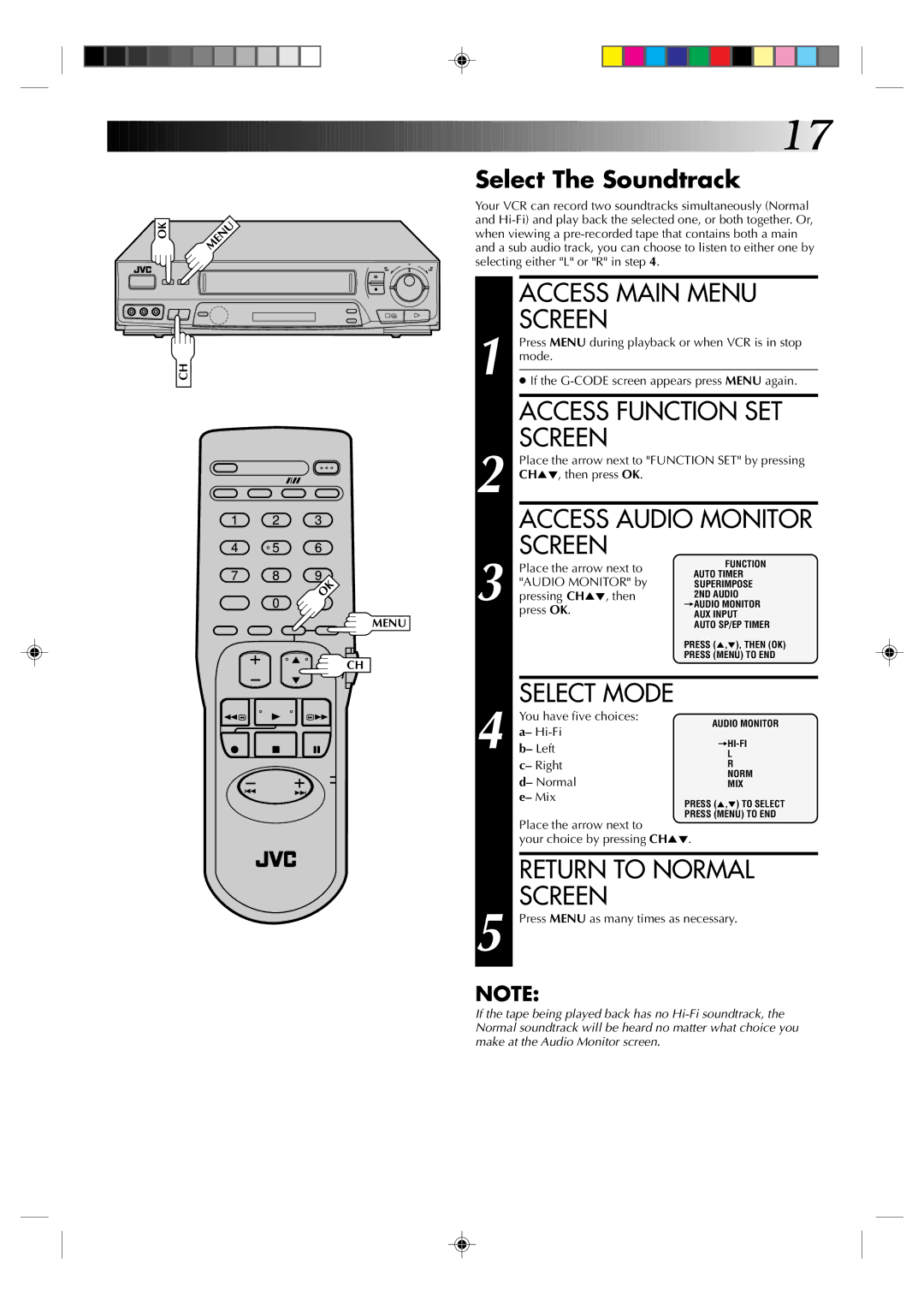 JVC HR-J631T manual Access Function SET, Select The Soundtrack, Mix 