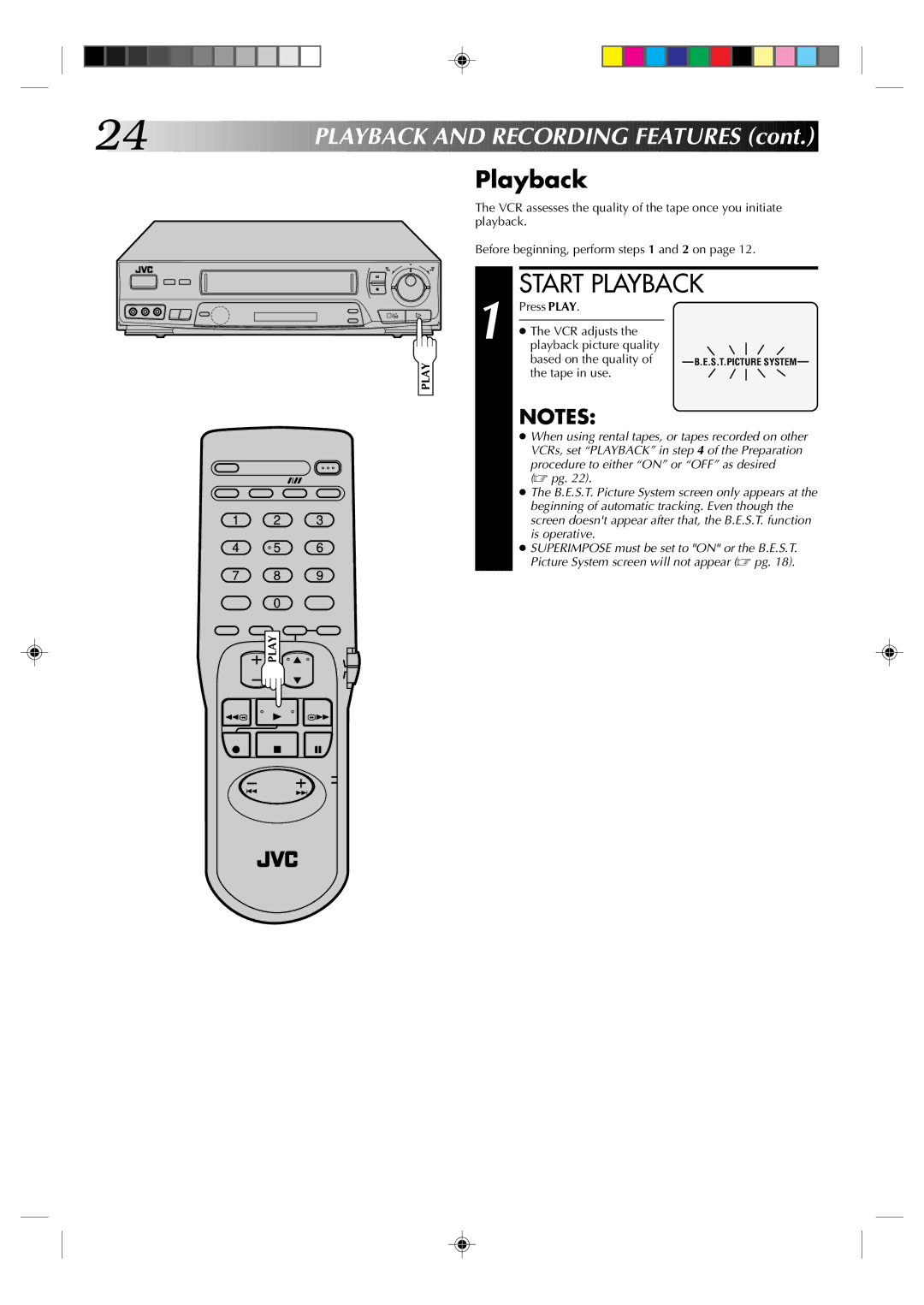 JVC HR-J631T manual Playback, Before beginning, perform steps 1 and 2 on, Tape in use 