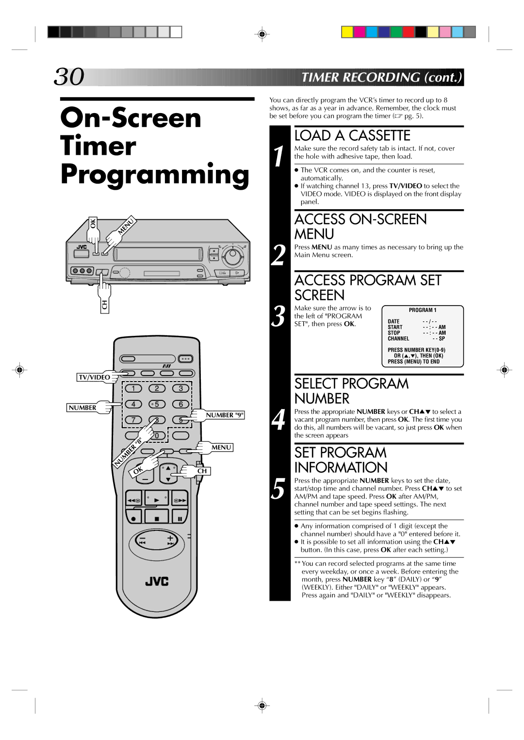 JVC HR-J631T manual On-Screen Timer Programming, Select Program, SET Program, Information 