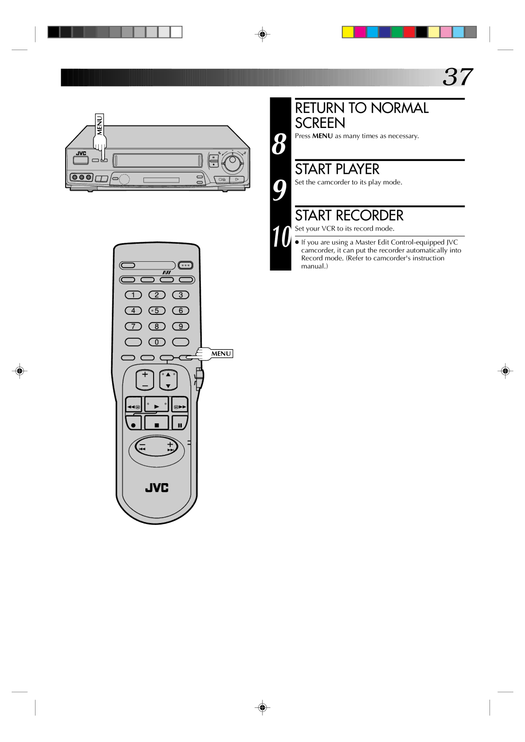 JVC HR-J631T manual Start Player, Start Recorder 