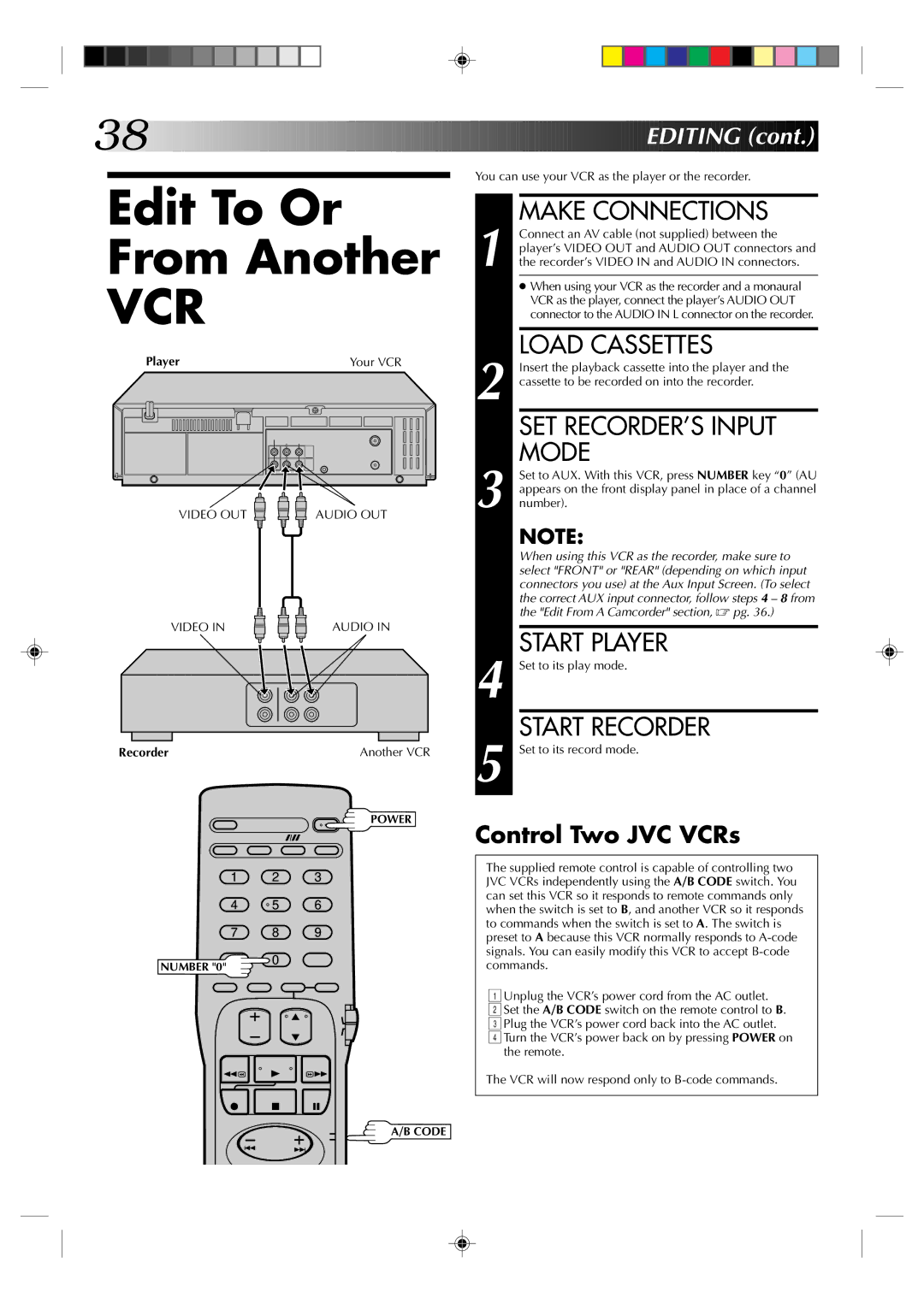 JVC HR-J631T manual Edit To Or From Another, Load Cassettes, Control Two JVC VCRs, Player Your VCR 