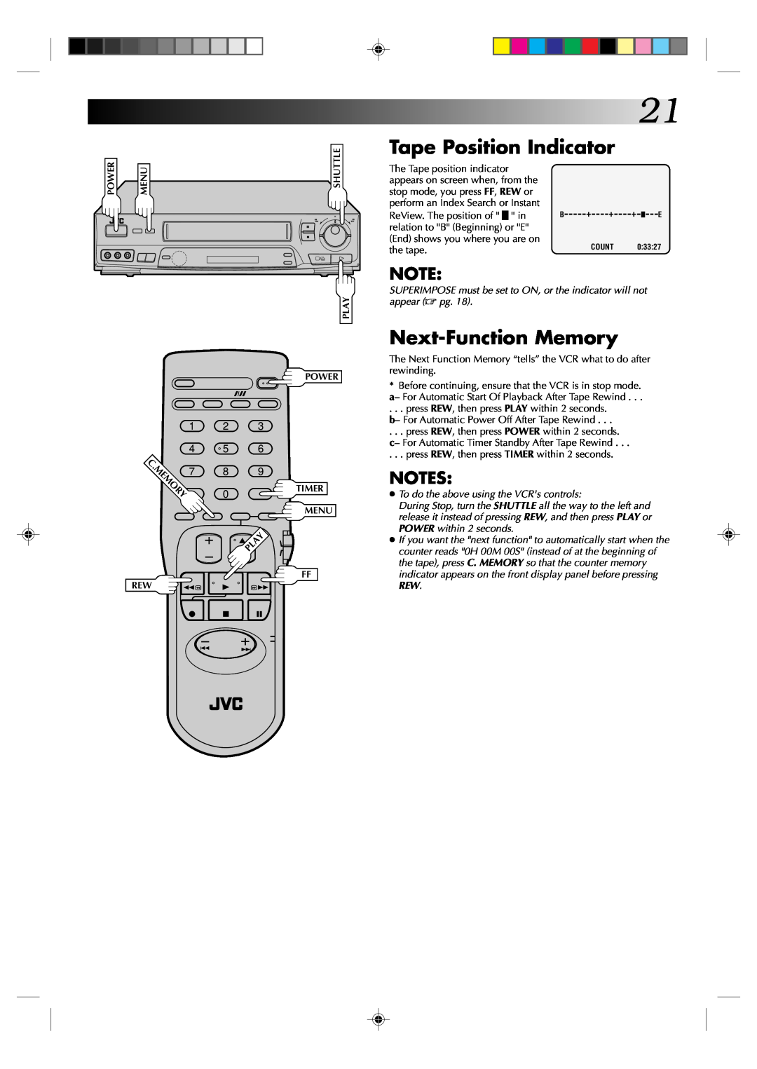 JVC HR-J631T manual Tape Position Indicator, Next-Function Memory 
