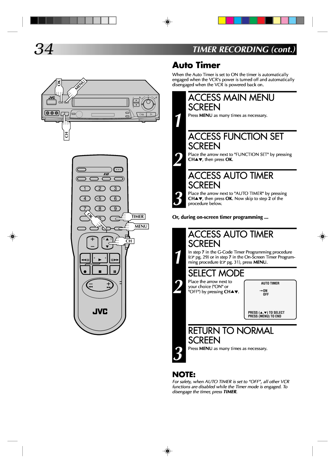JVC HR-J631T manual Auto Timer, Or, during on-screen timer programming 