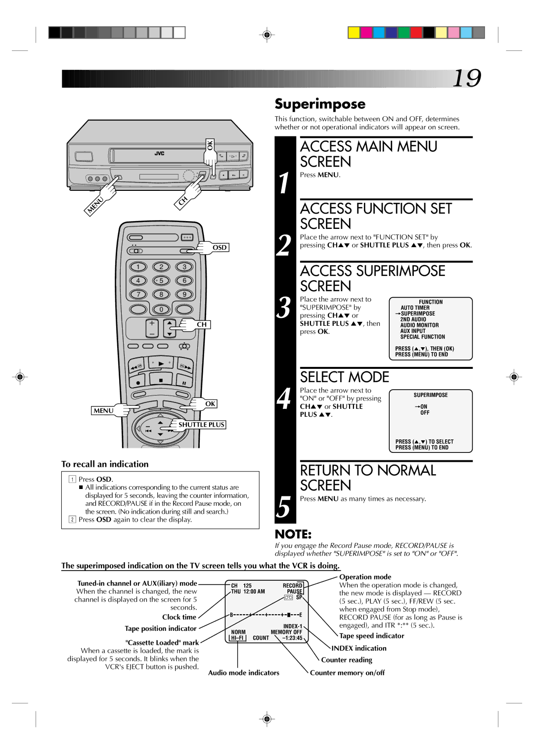 JVC HR-J633U manual Superimpose 