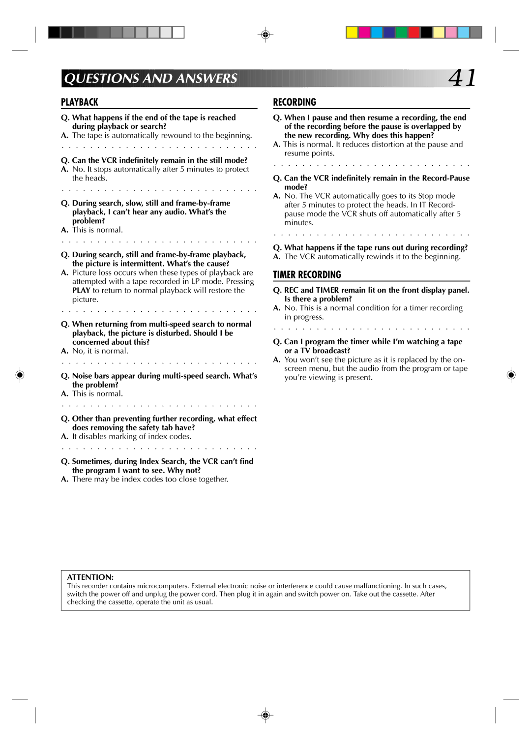 JVC HR-J633U manual Quest Ions and Answers, Playback 