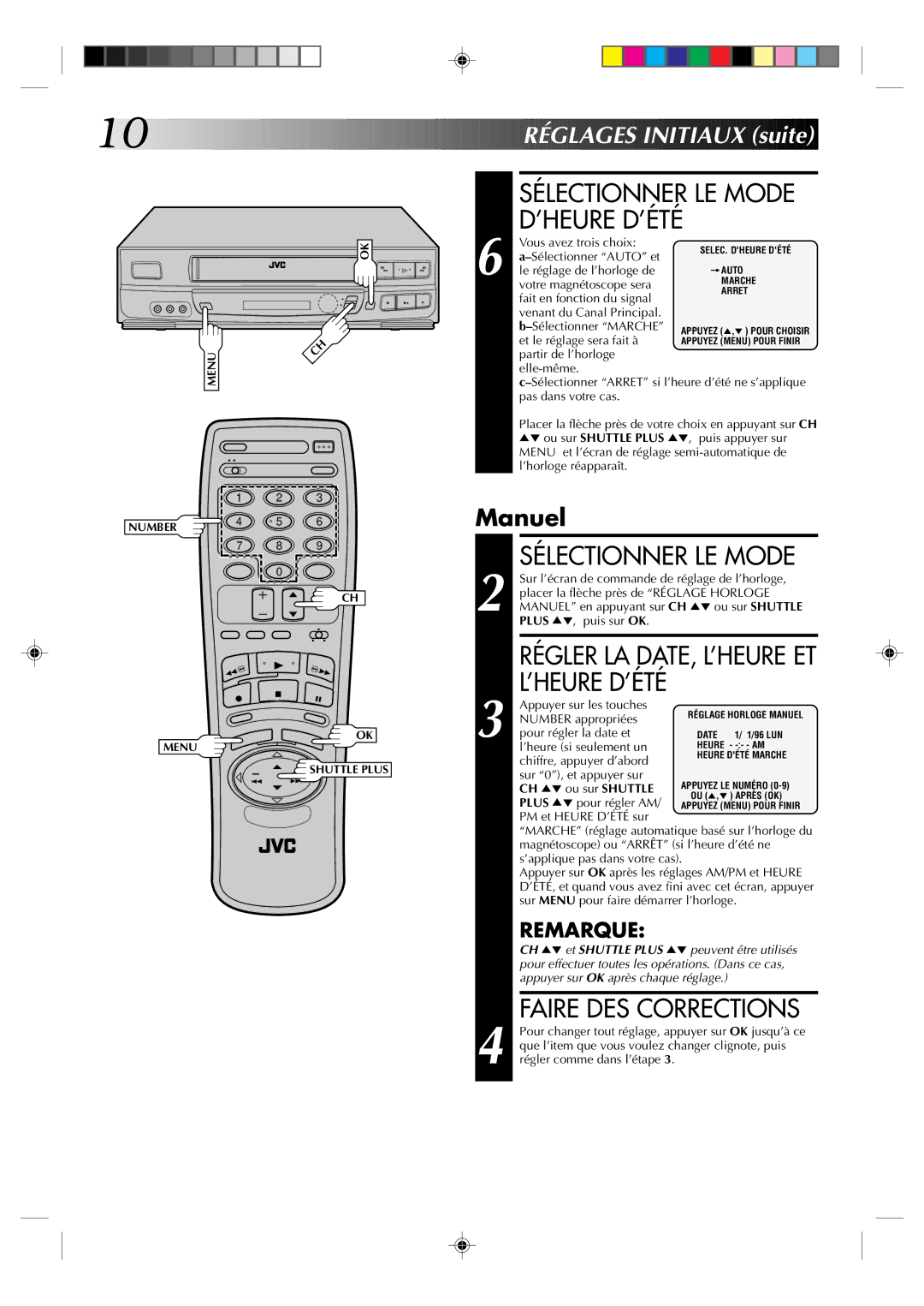 JVC HR-J633U manual Sélectionner LE Mode D’HEURE D’ÉTÉ, Faire DES Corrections, Manuel, ’Heure D’Été 