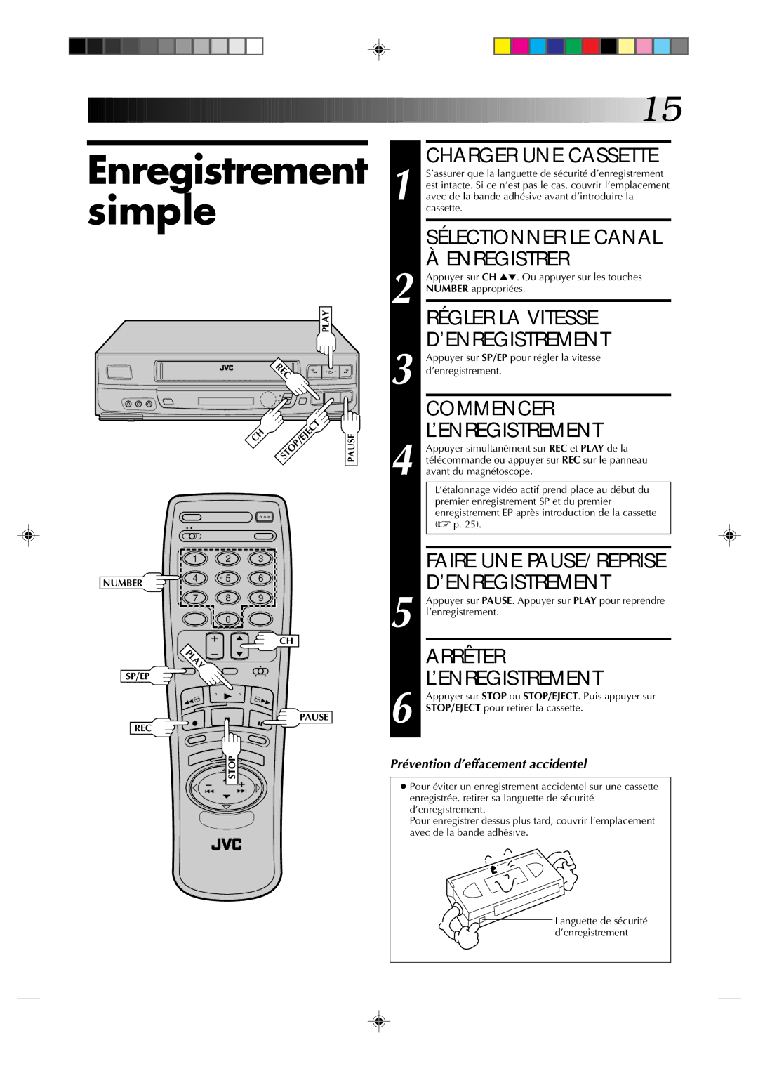 JVC HR-J633U manual Enregistrement simple 