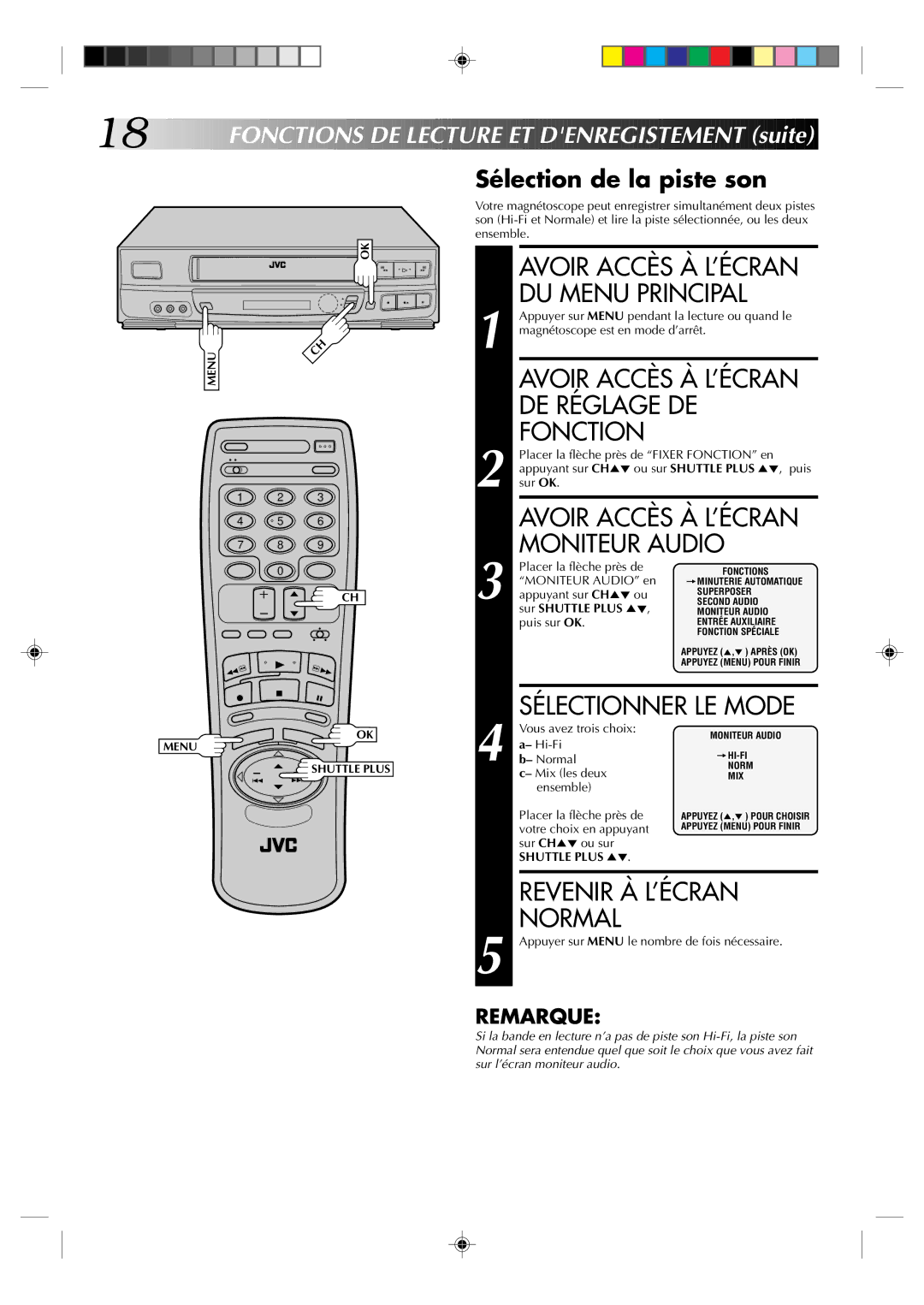 JVC HR-J633U Avoir Accès À L’ÉCRAN DE Réglage DE Fonction, Moniteur Audio, FO Nctions D E Lectu RE ET Denregistement suite 