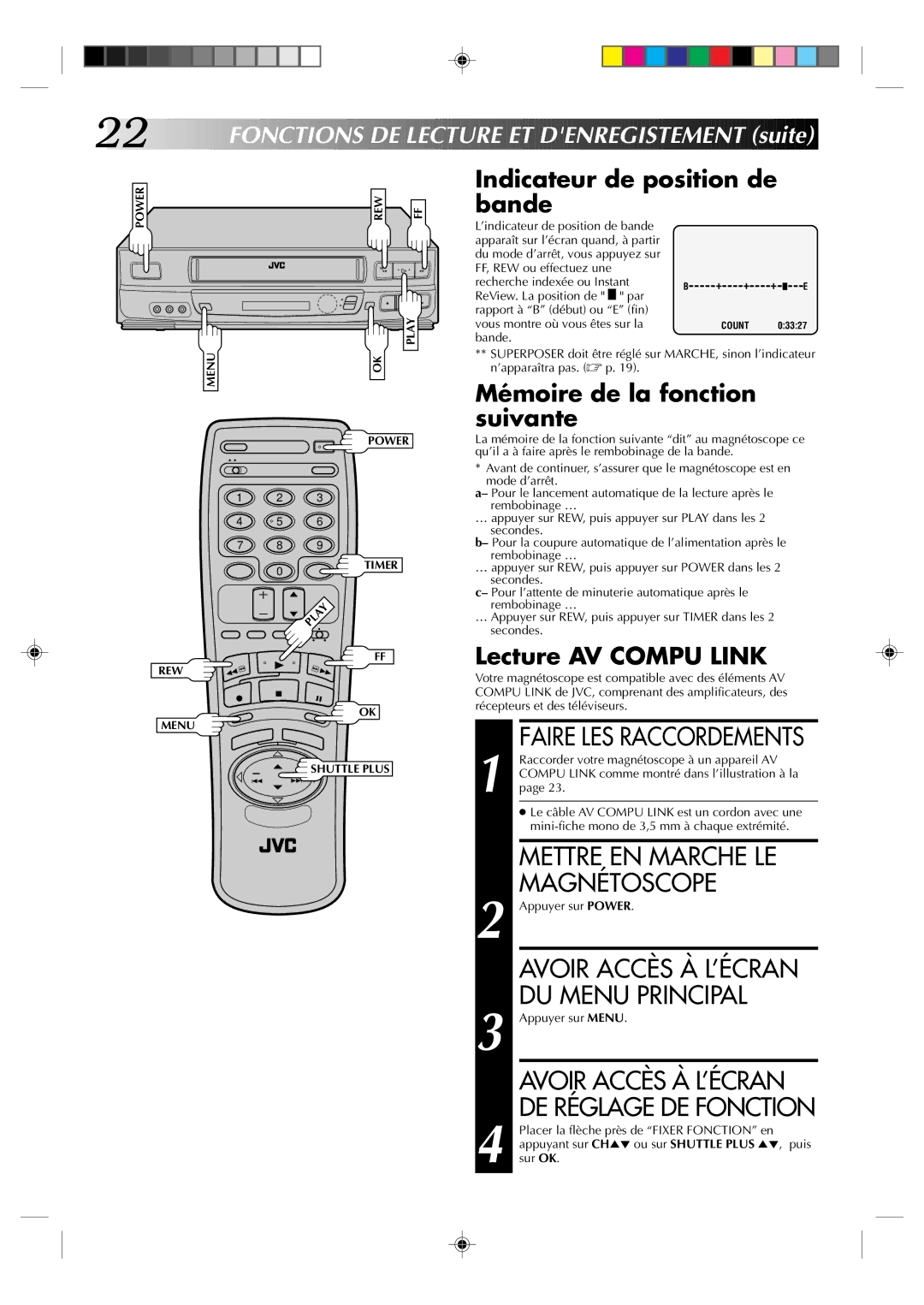 JVC HR-J633U manual Faire LES Raccordements, Mettre EN Marche LE, DU Menu Principal 