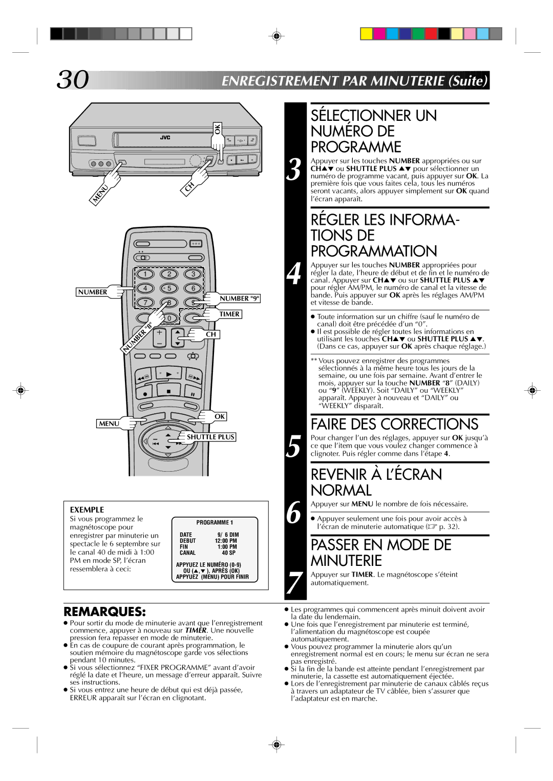 JVC HR-J633U manual Sélectionner UN Numéro DE Programme, Régler LES Informa, Tions DE, Programmation, Passer EN Mode DE 