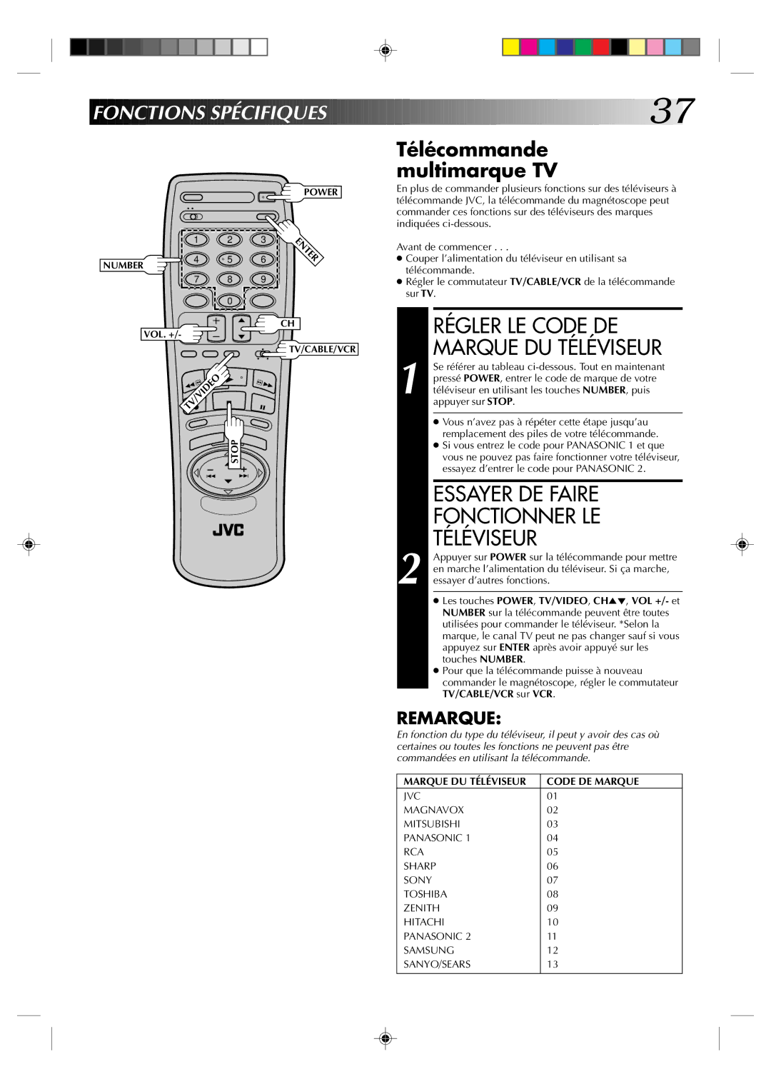 JVC HR-J633U manual Essayer DE Faire Fonctionner LE Téléviseur, Fonctions Spécifiques, Télécommande, Multimarque TV 