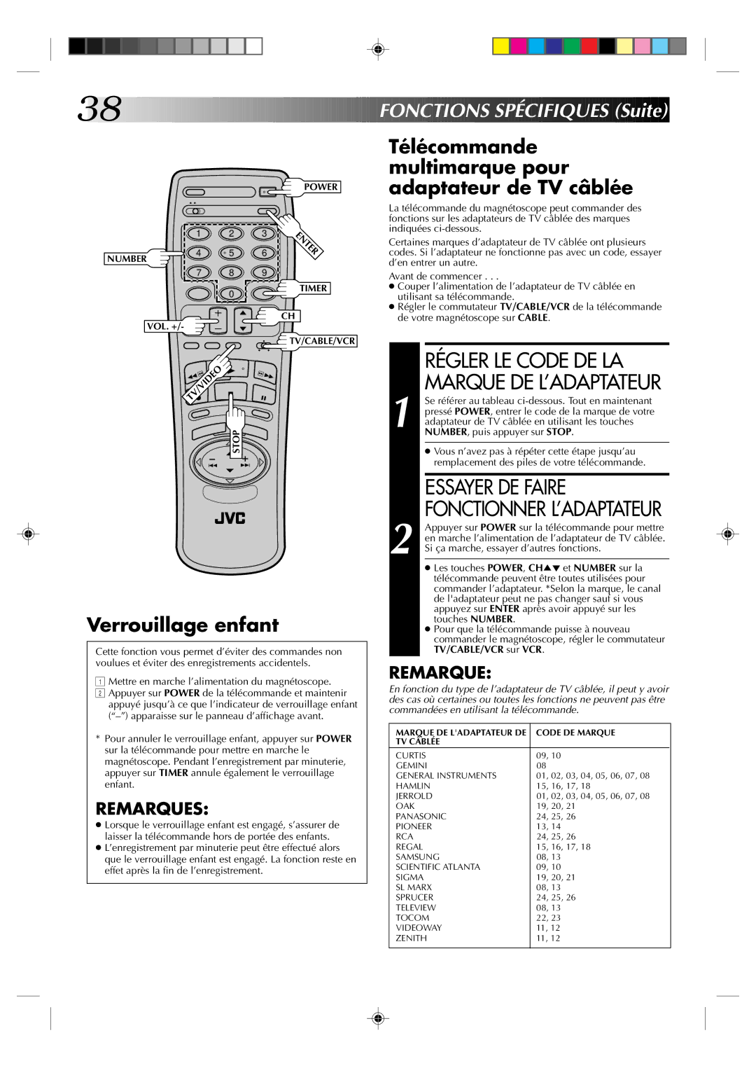 JVC HR-J633U manual Régler LE Code DE LA, Essayer DE Faire, Fonct Ions Spécifiques Suite, Verrouillage enfant 