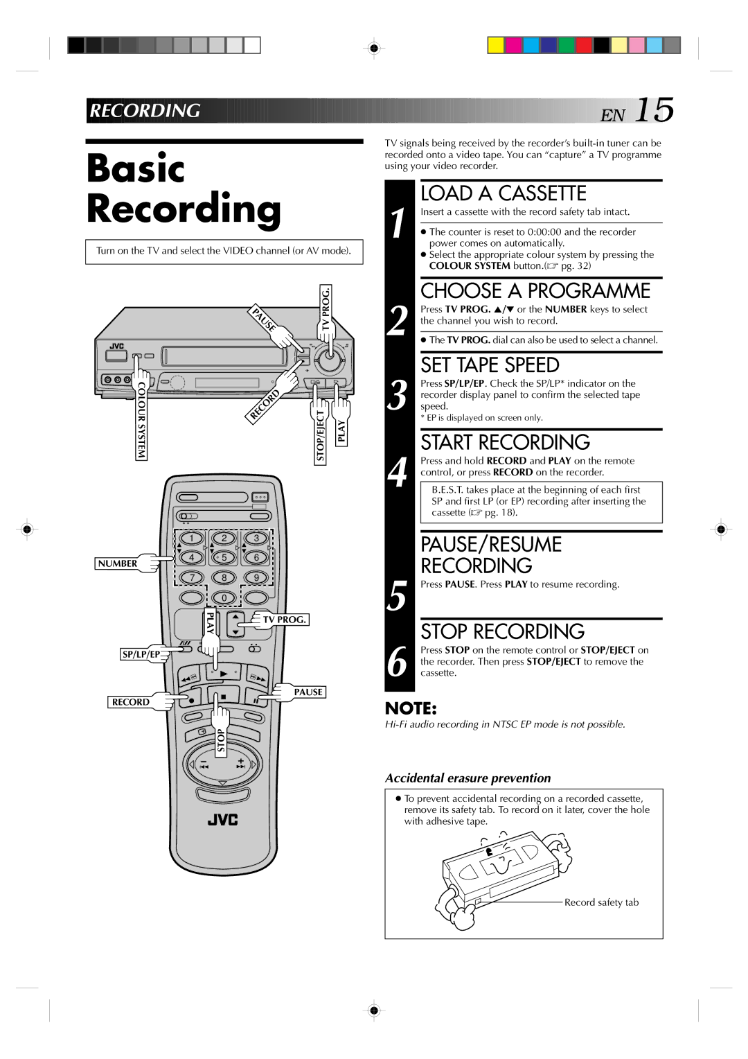 JVC HR-J635EA specifications Basic Recording 