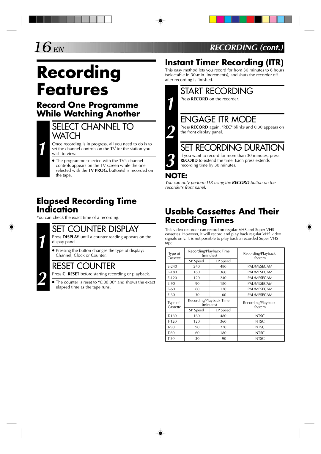 JVC HR-J635EA specifications Recording Features 